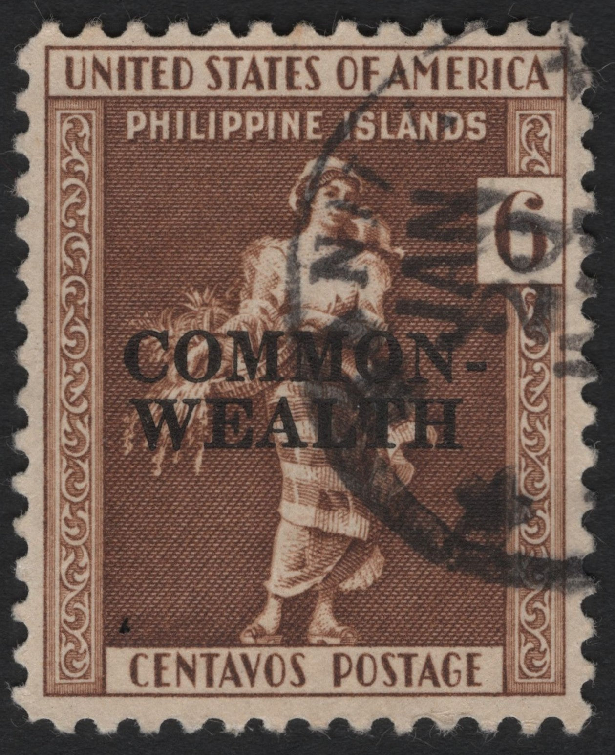 SCG4900 - Philippines 1935 – 6 Centavos “Woman with Harvest” Overprinted COMMONWEALTH
