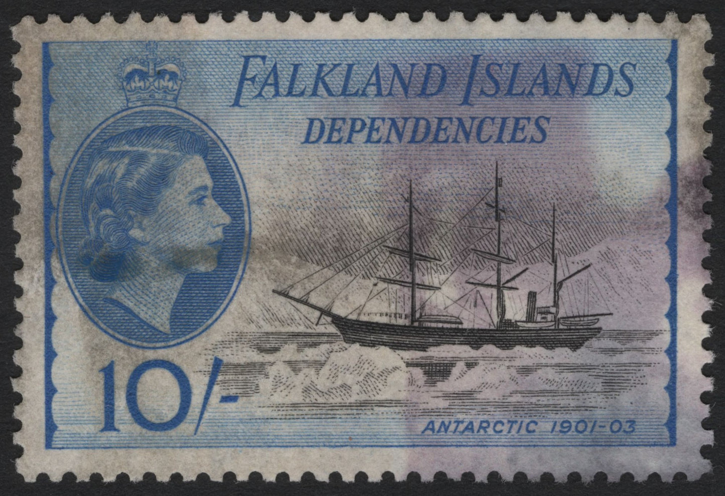 SCG4884 - Falkland Islands Dependencies 1954 10 Shilling – Queen Elizabeth II & Antarctic Expedition Ship (1901–03)