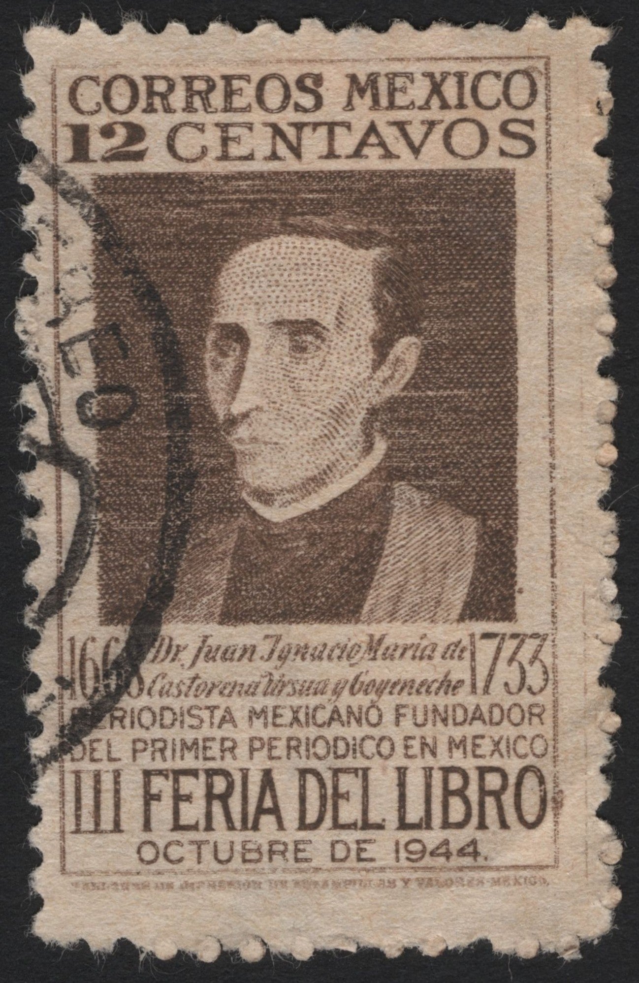 SCG4893 - Mexico 1944 – Dr. Juan Ignacio María de Castorena y Ursúa, 12c Book Fair Issue