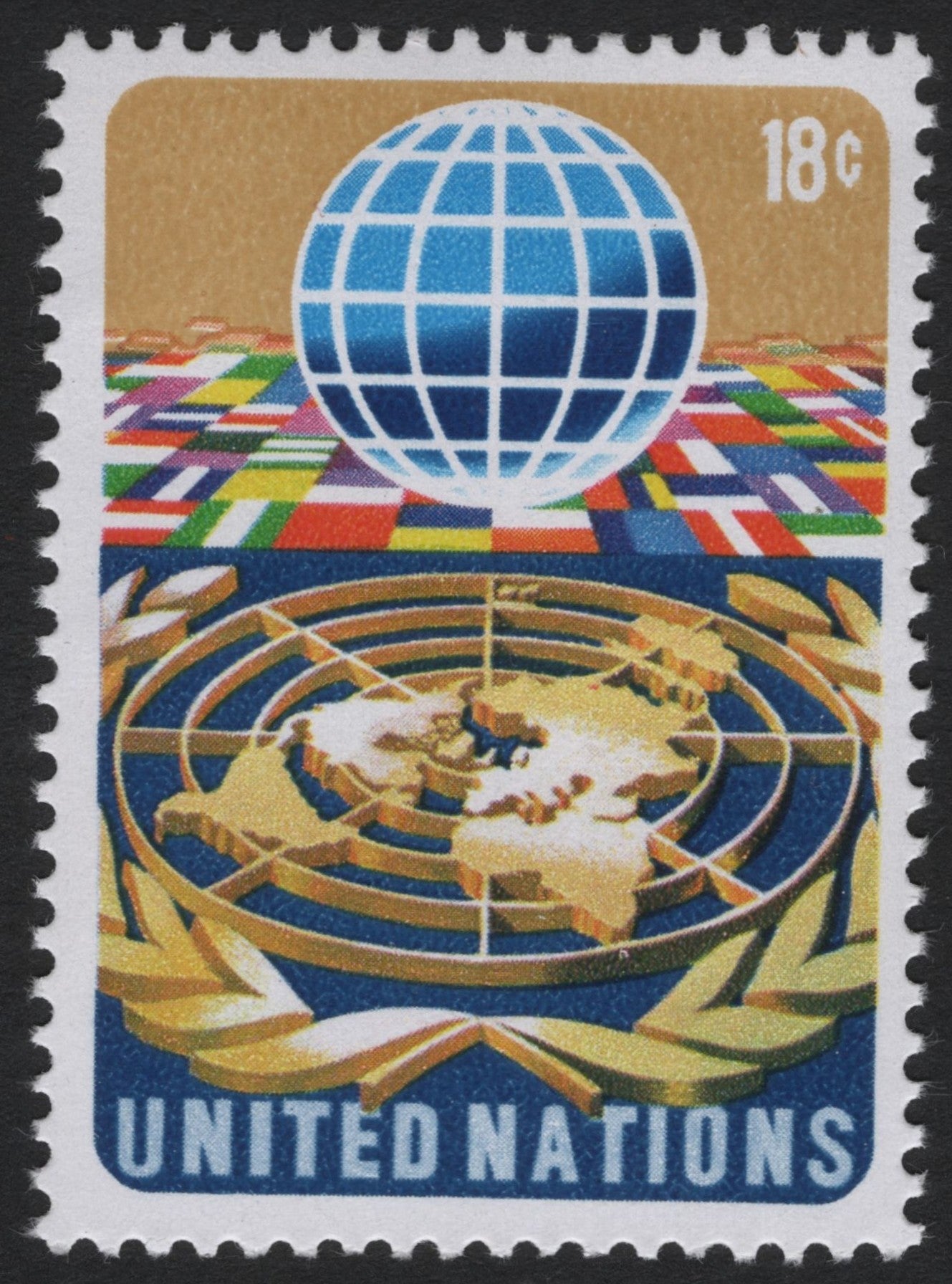 SCG4928 - United Nations 18¢ Commemorative Stamp – Global Unity Theme (1970s)