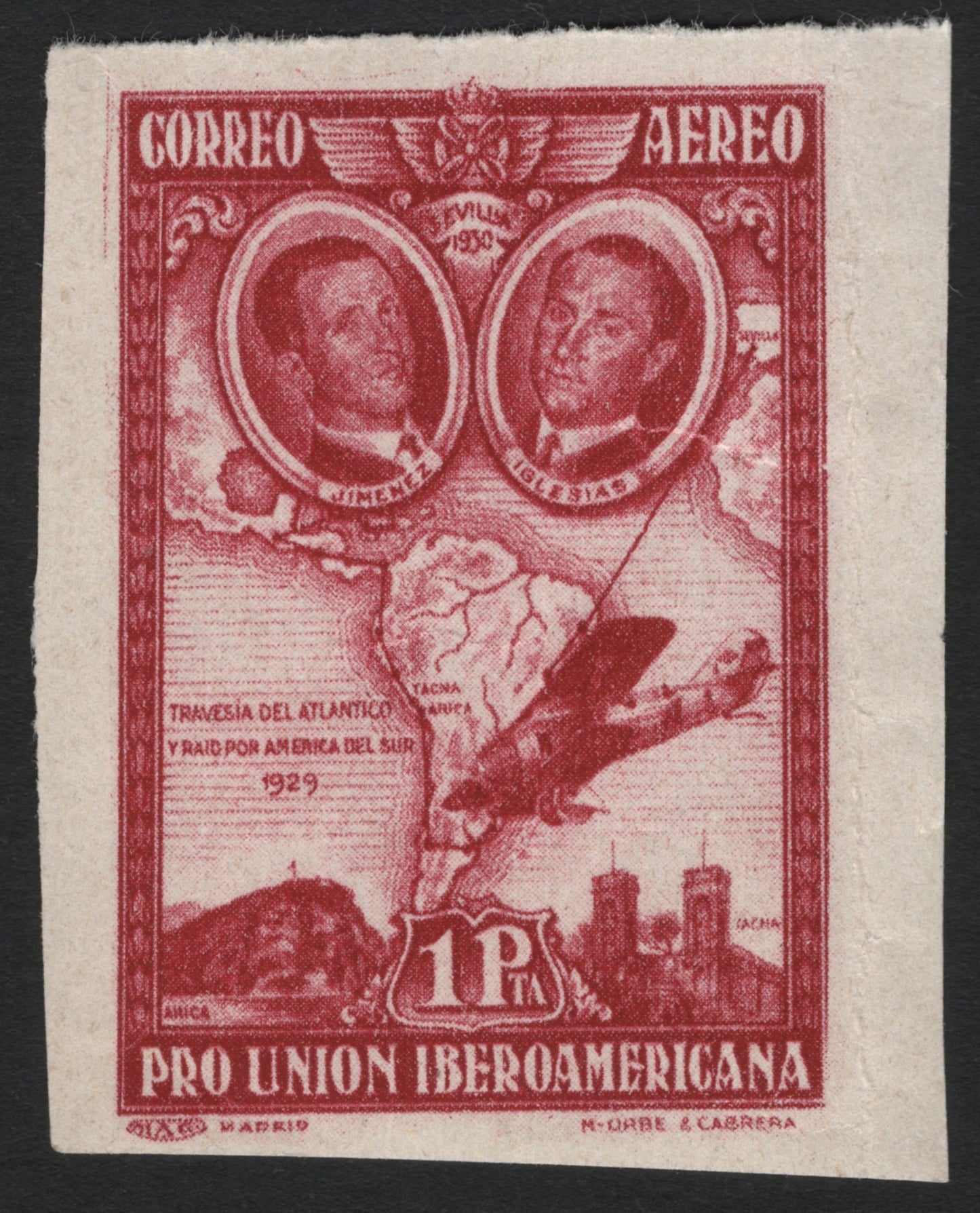 SCG5053 - Spain 1930 Airmail – Jiménez & Iglesias South Atlantic Flight (1 Peseta, Red)