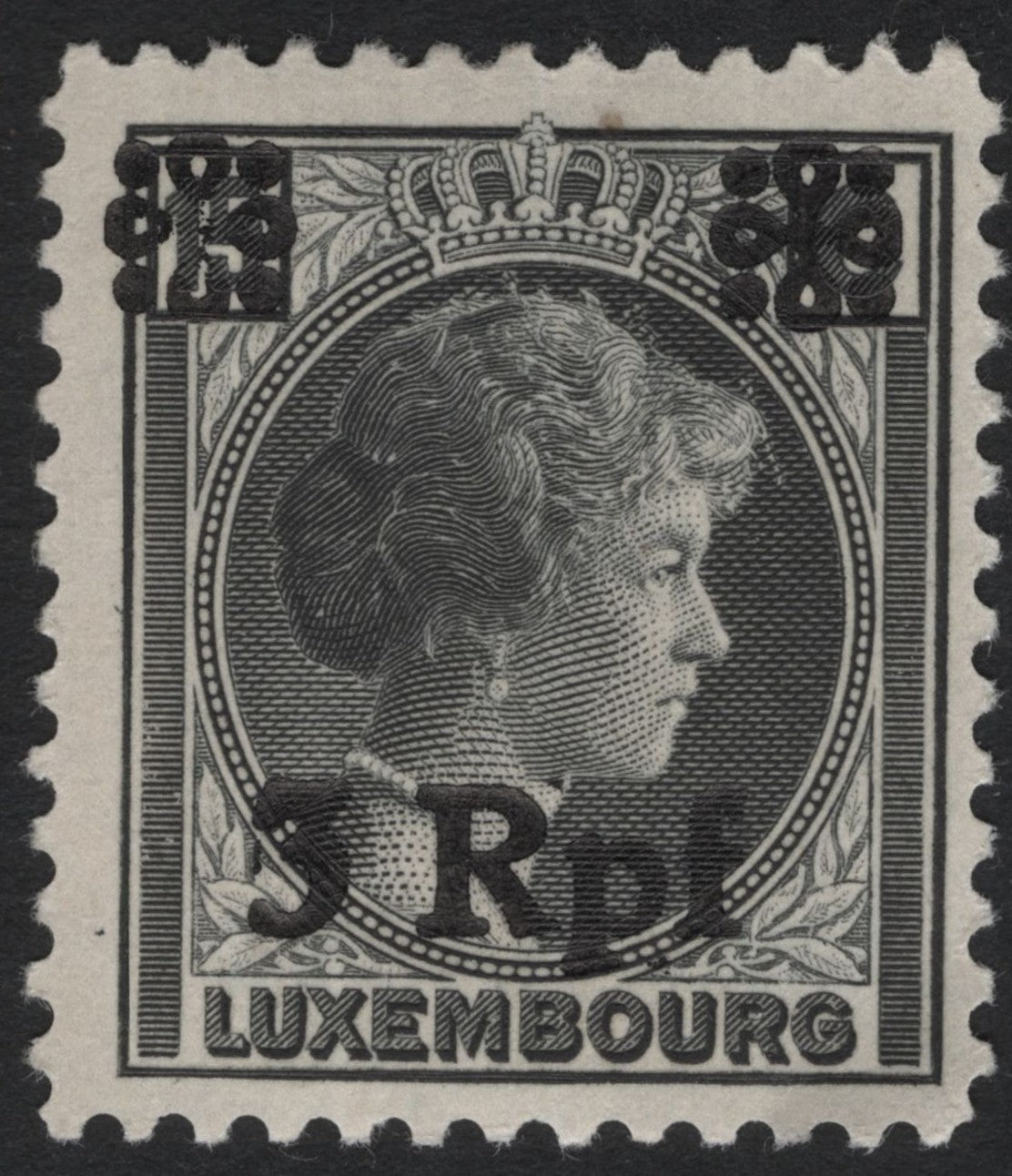 SCG5033 - Luxembourg 1920s Overprint – 3 Rpf on 25c Black, Grand Duchess Charlotte