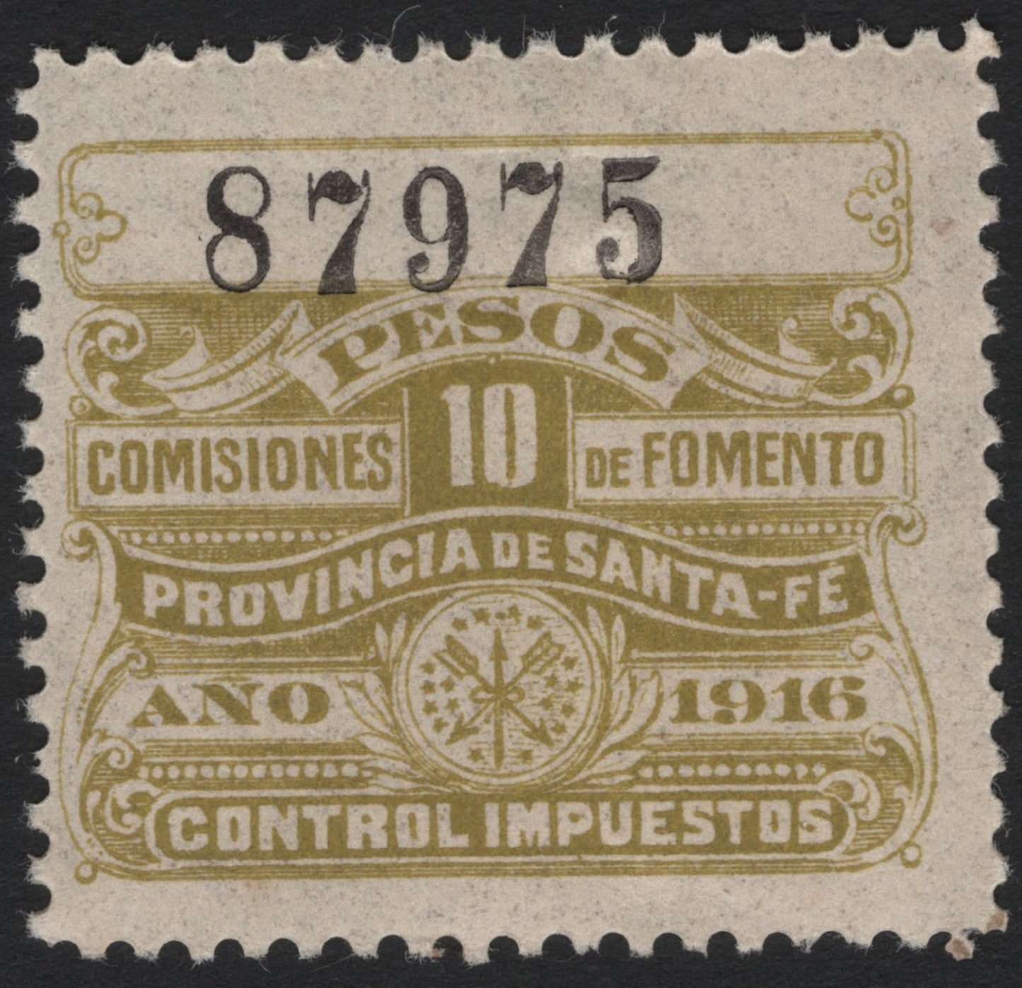 SCG5027 - Argentina 1916 Revenue Stamp – Santa Fe Province, 10 Pesos