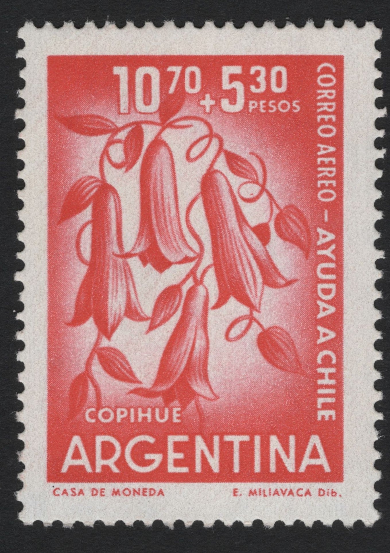 SCG5098 - Argentina 1960 – Copihue Airmail Semi-Postal (Aid to Chile)