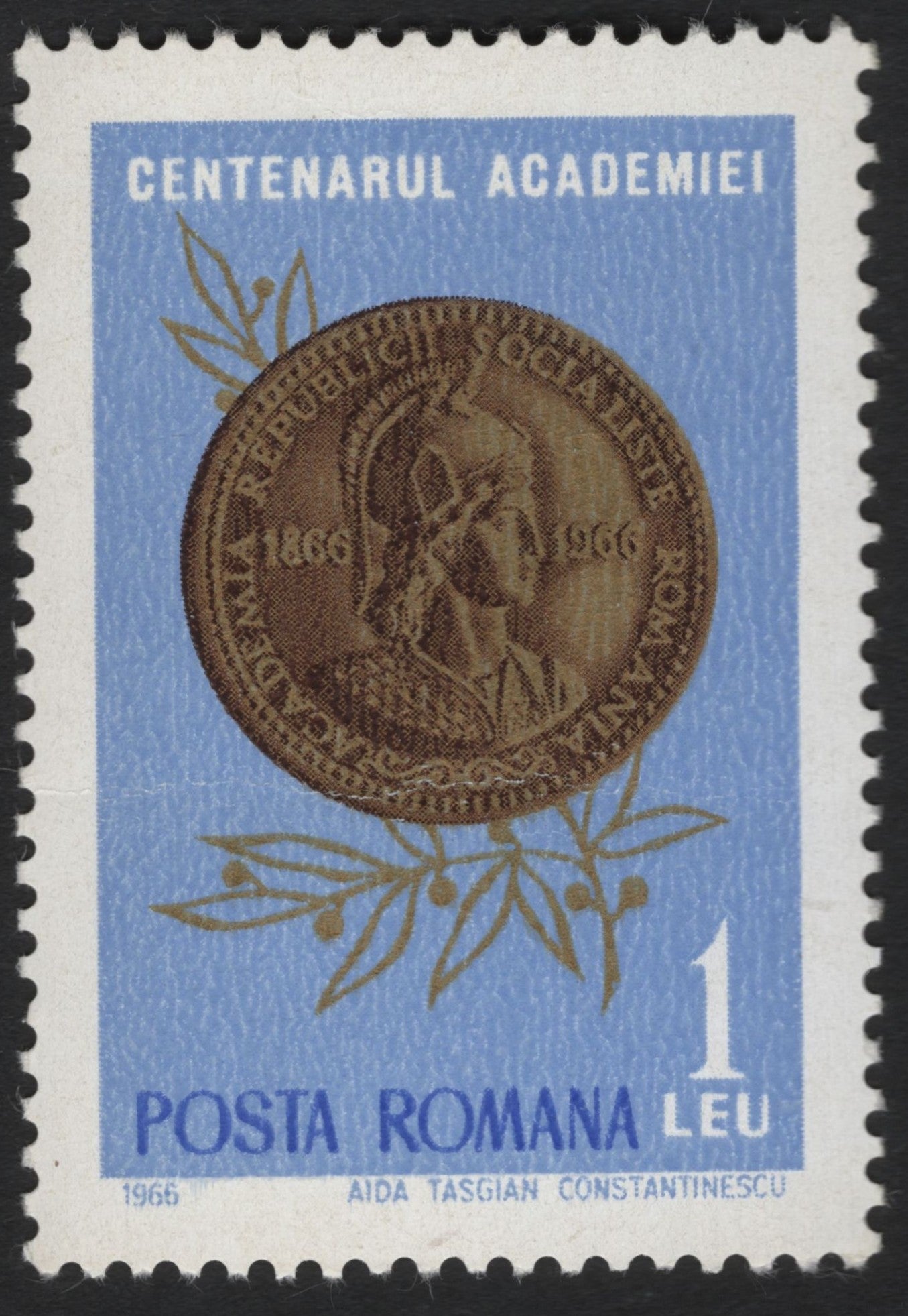 SCG8089 - Romania 1966 – Centenary of the Romanian Academy, 1 Leu