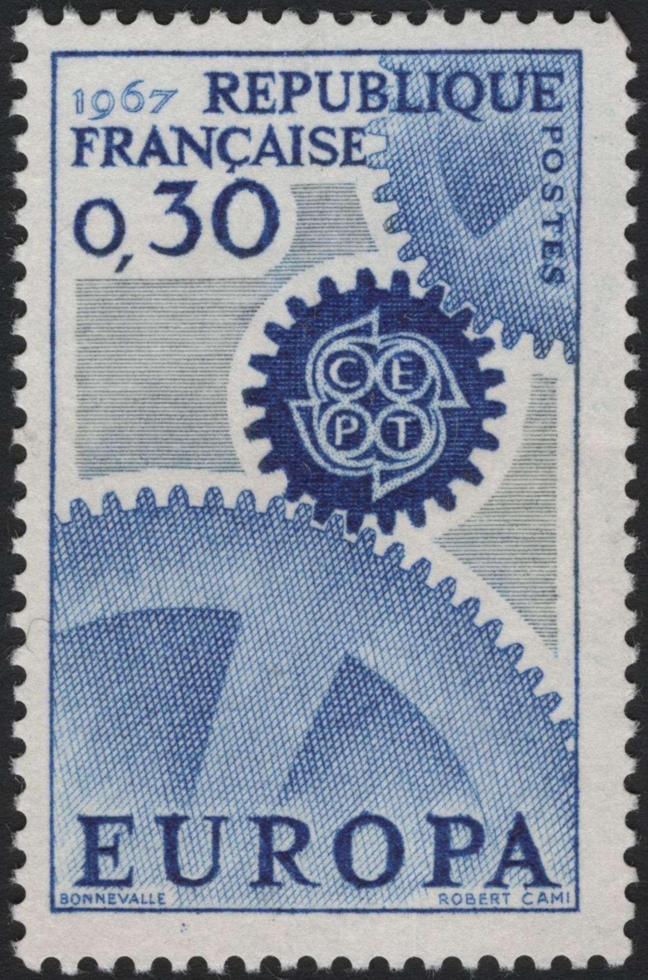 SCG5184 - France 1967 Europa CEPT “Gears” Set (0.30 Fr & 0.60 Fr)