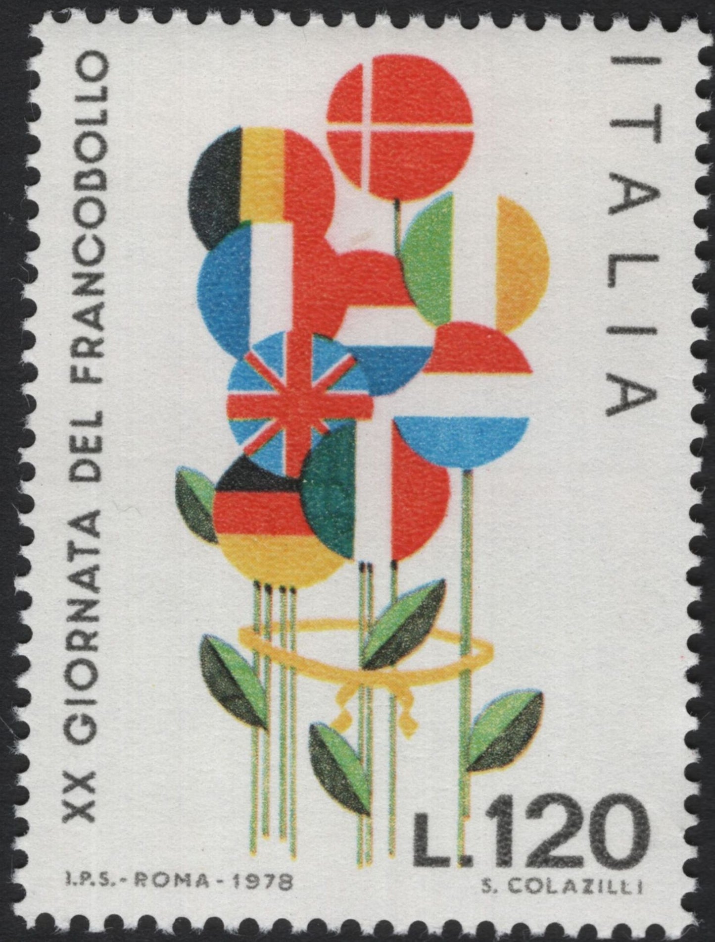 SCG5185 - Italy 1978 – 20th Stamp Day (Set of 2, Flags & Symbols)