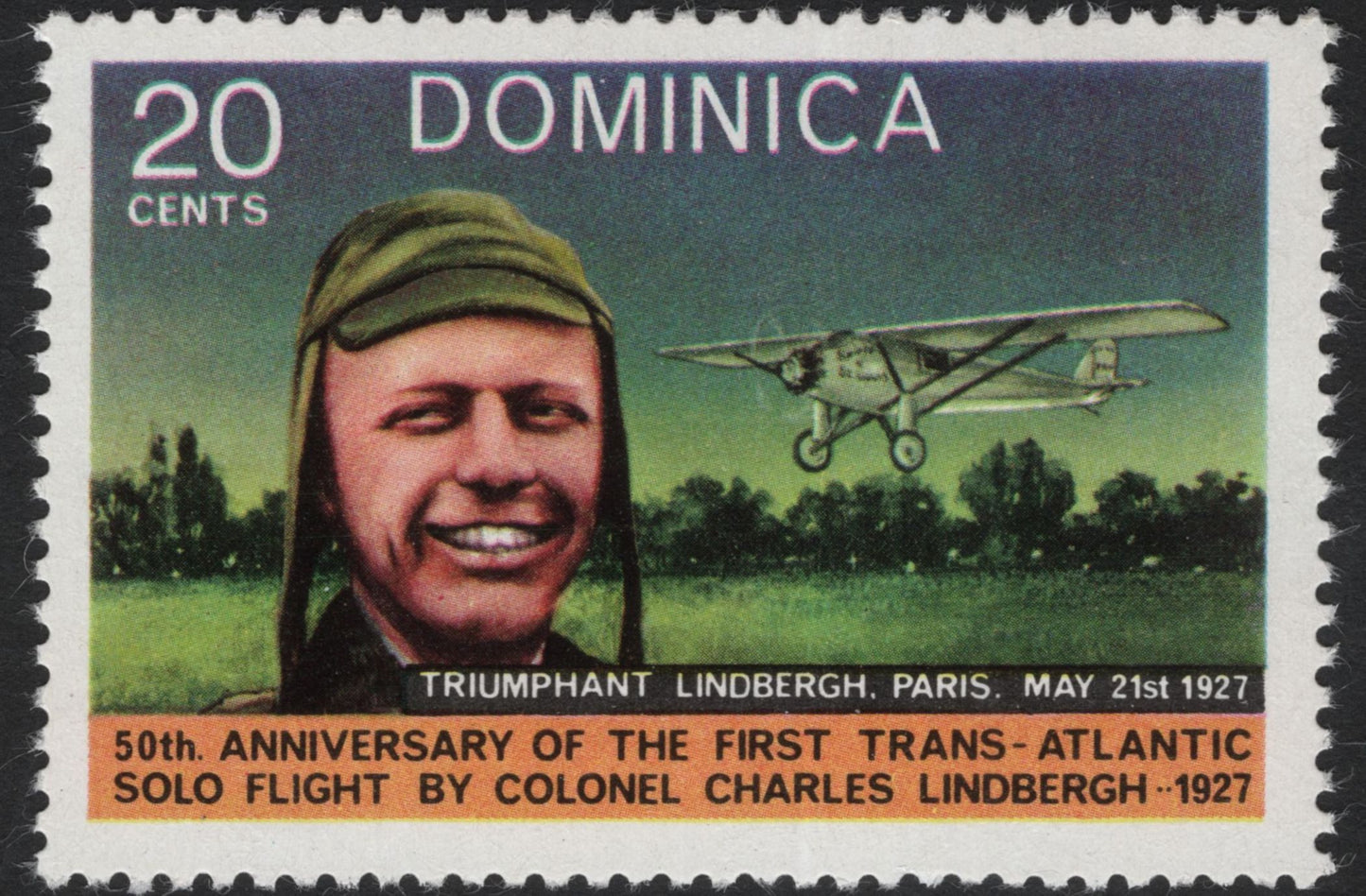 SCG5400 - Dominica – 50th Anniversary of Charles Lindbergh’s First Solo Trans-Atlantic Flight (1927–1977)