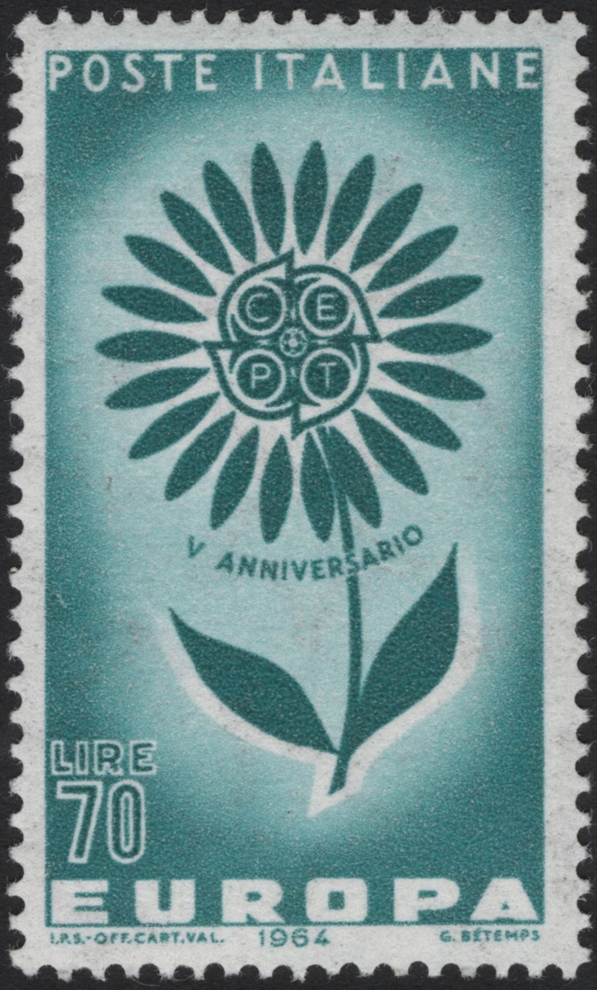 SCG5410 - Italy 1964 Europa CEPT 5th Anniversary – Flower Emblem Issue