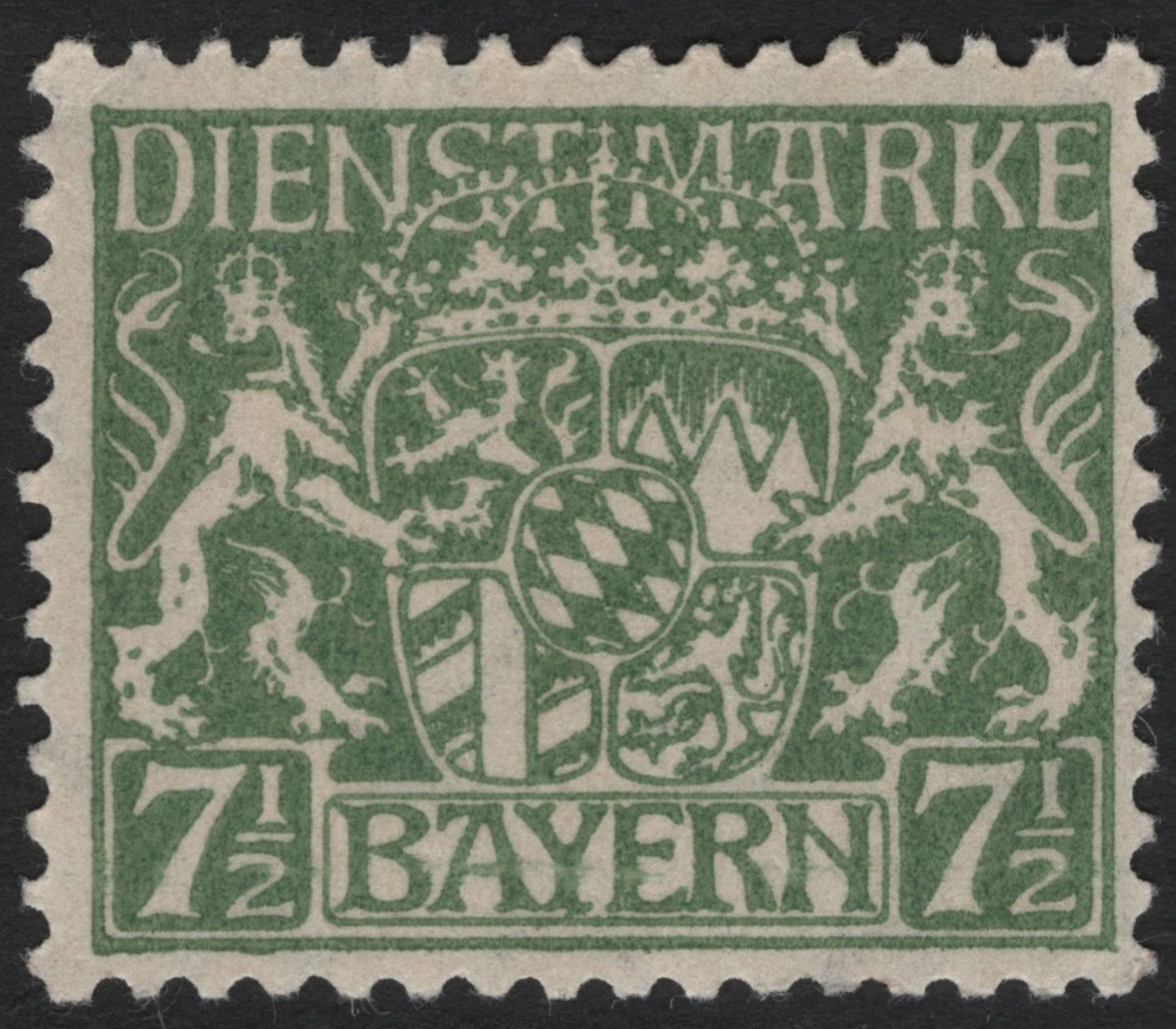 SCG5465 - Bavaria 7½ Pfennig Official Service Stamp – Coat of Arms Design (circa 1914–1920)