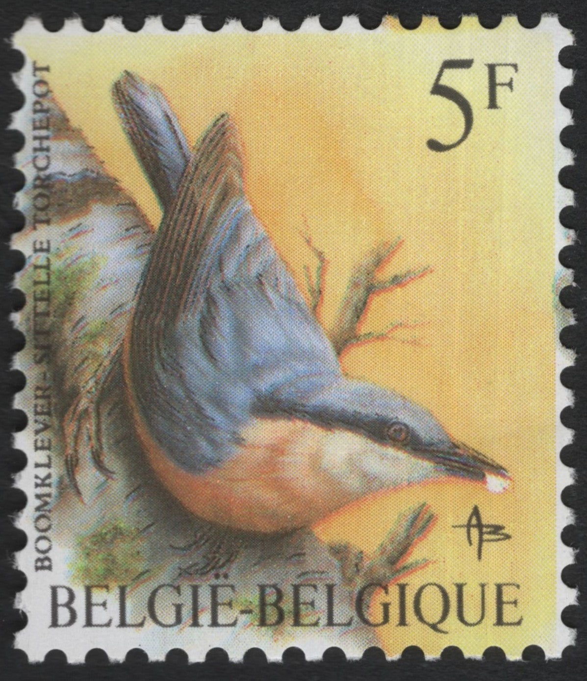 SCG5981 - Belgium 5 Francs “Boomklever” (Eurasian Nuthatch) Stamp – Circa 1970s