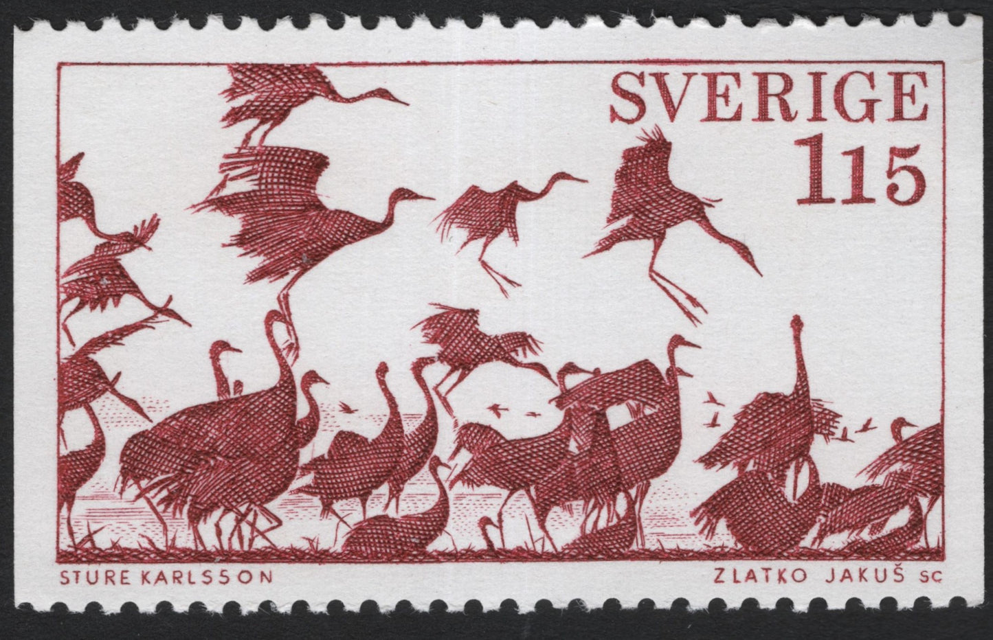 SCG6004 - Sweden 1.15 Kr “Cranes in Flight” Stamp (1970s)