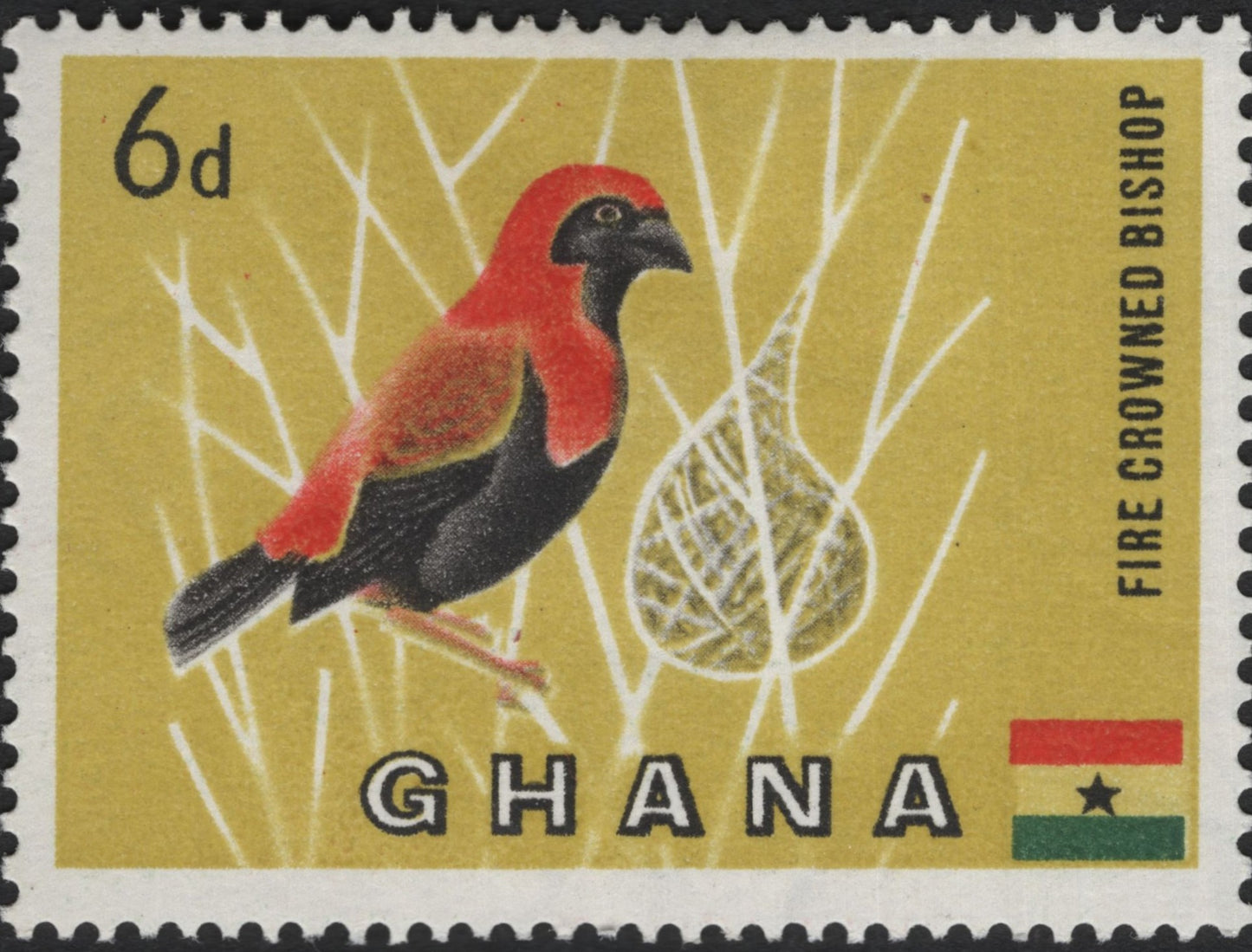 SCG6001 - Ghana 6d Fire-Crowned Bishop Stamp