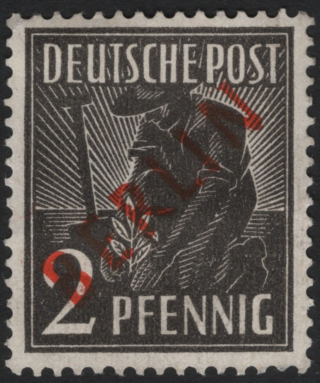 SCG5698 - Germany (Soviet Zone) 1948 – 2 Pfennig Worker with “Soviet Zone” Red Overprint