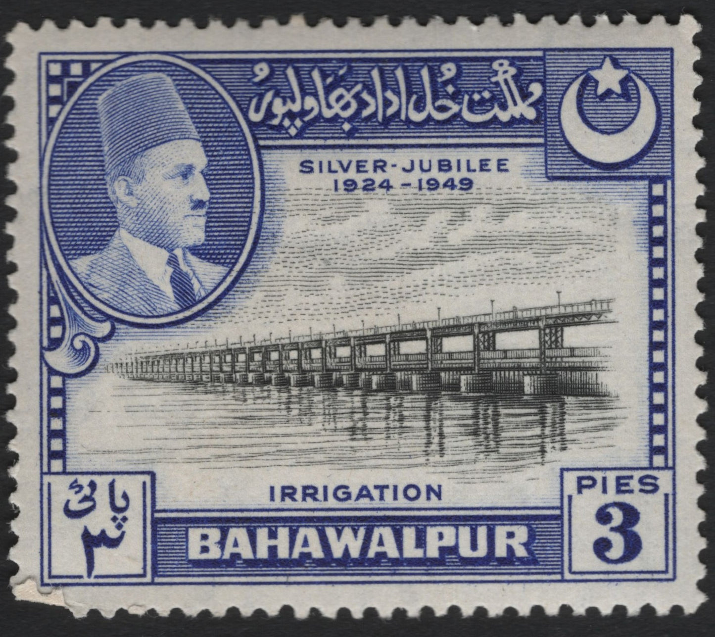 SCG5960 - Bahawalpur 1949 “Irrigation” Silver Jubilee Stamp – 3 Pies
