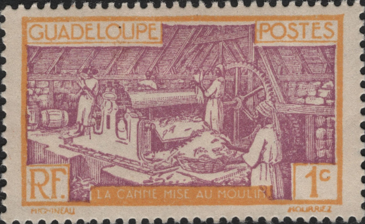 SCG5951 - Guadeloupe 1 Centime “La Canne Mise au Moulin” Stamp