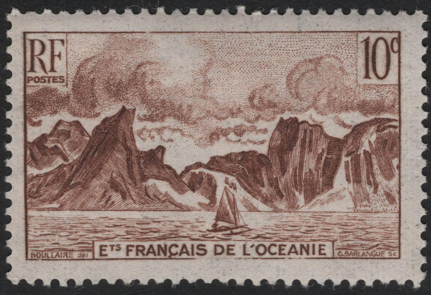 SCG5952 - French Oceania – Mountain and Sailing Scene (10c, 1938)