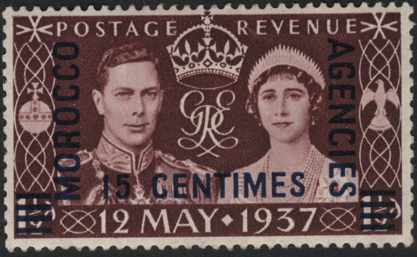 SCG5953 - Morocco Agencies 1937 Coronation of King George VI and Queen Elizabeth – 15 Centimes Overprint
