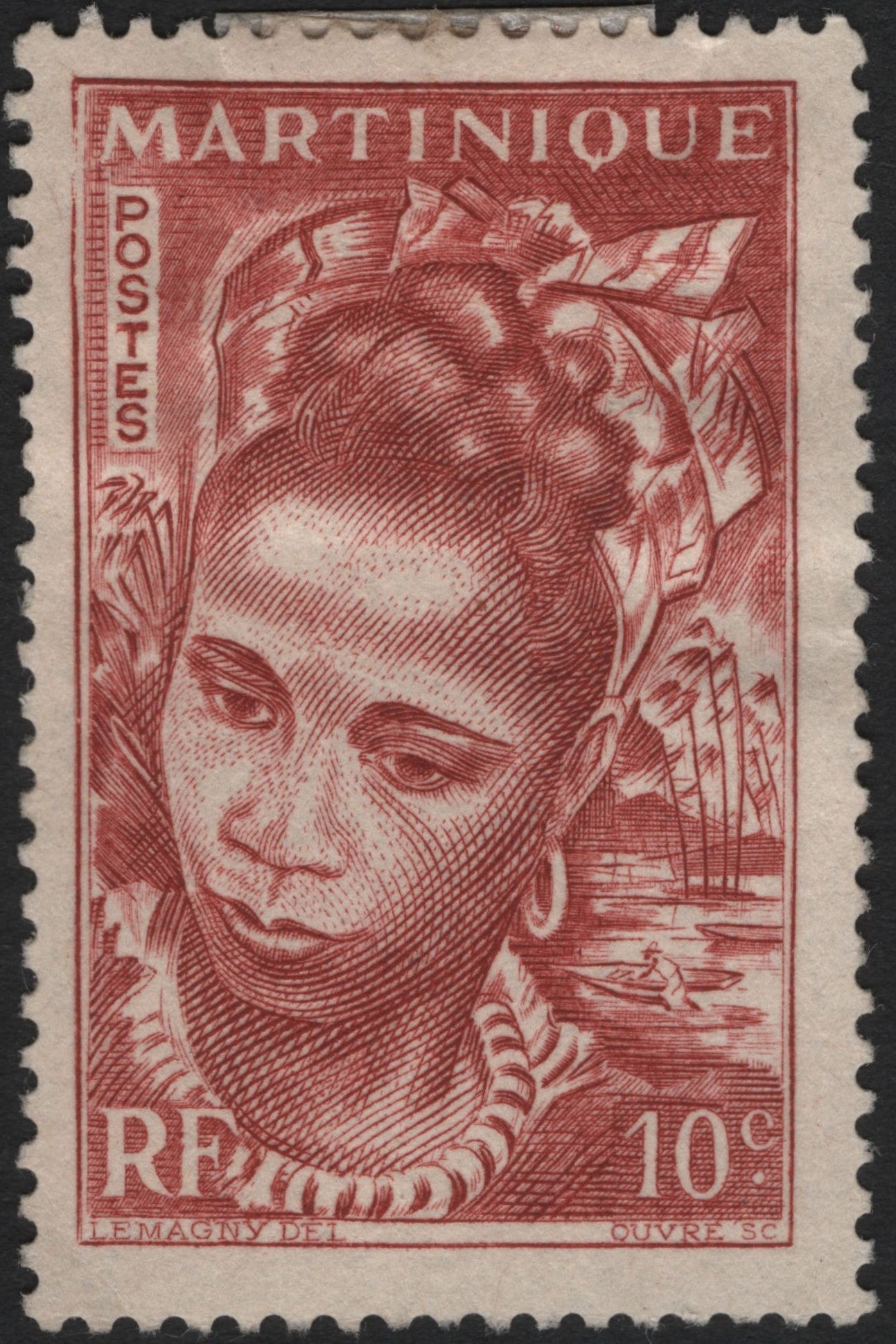 SCG5764 - Martinique – Portrait of a Creole Woman (10 Centimes, 1947)