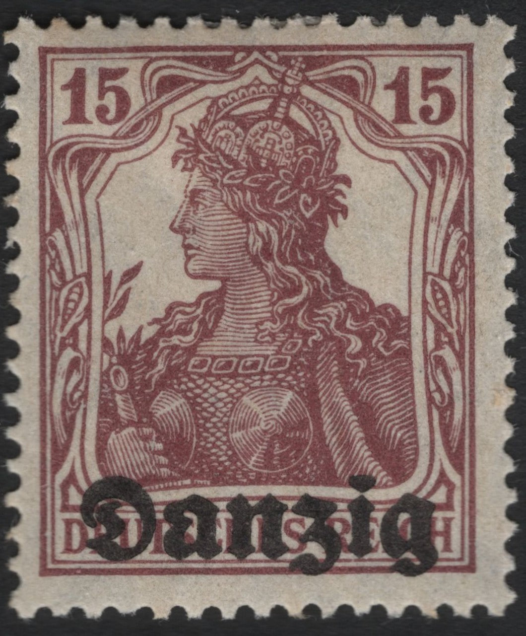 SCG5762 - Danzig 1920 Overprinted Germania 15 Pfennig Stamp