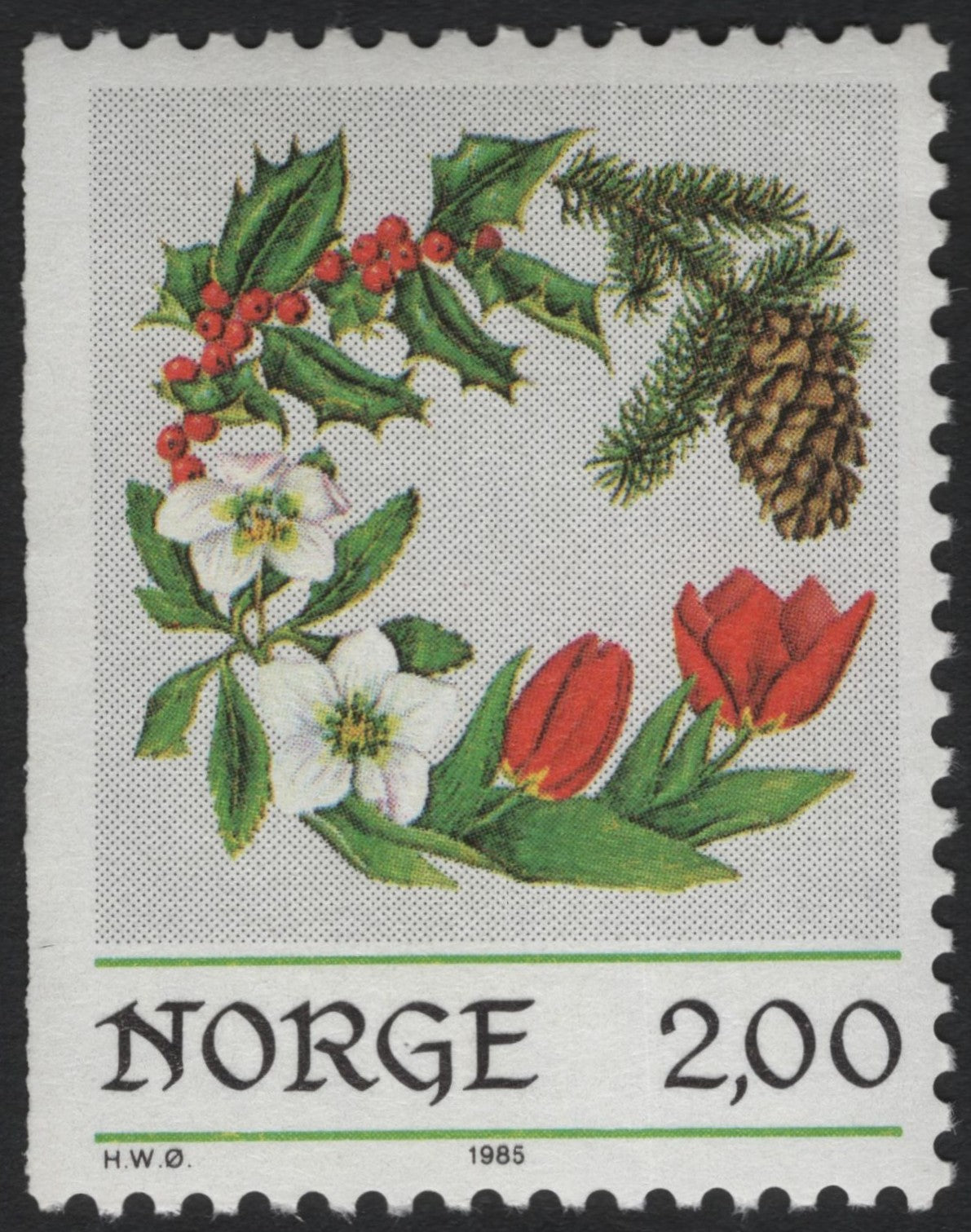 SCG6042 - Norway 1985 – Christmas Floral Wreath Stamp (2.00 NOK)