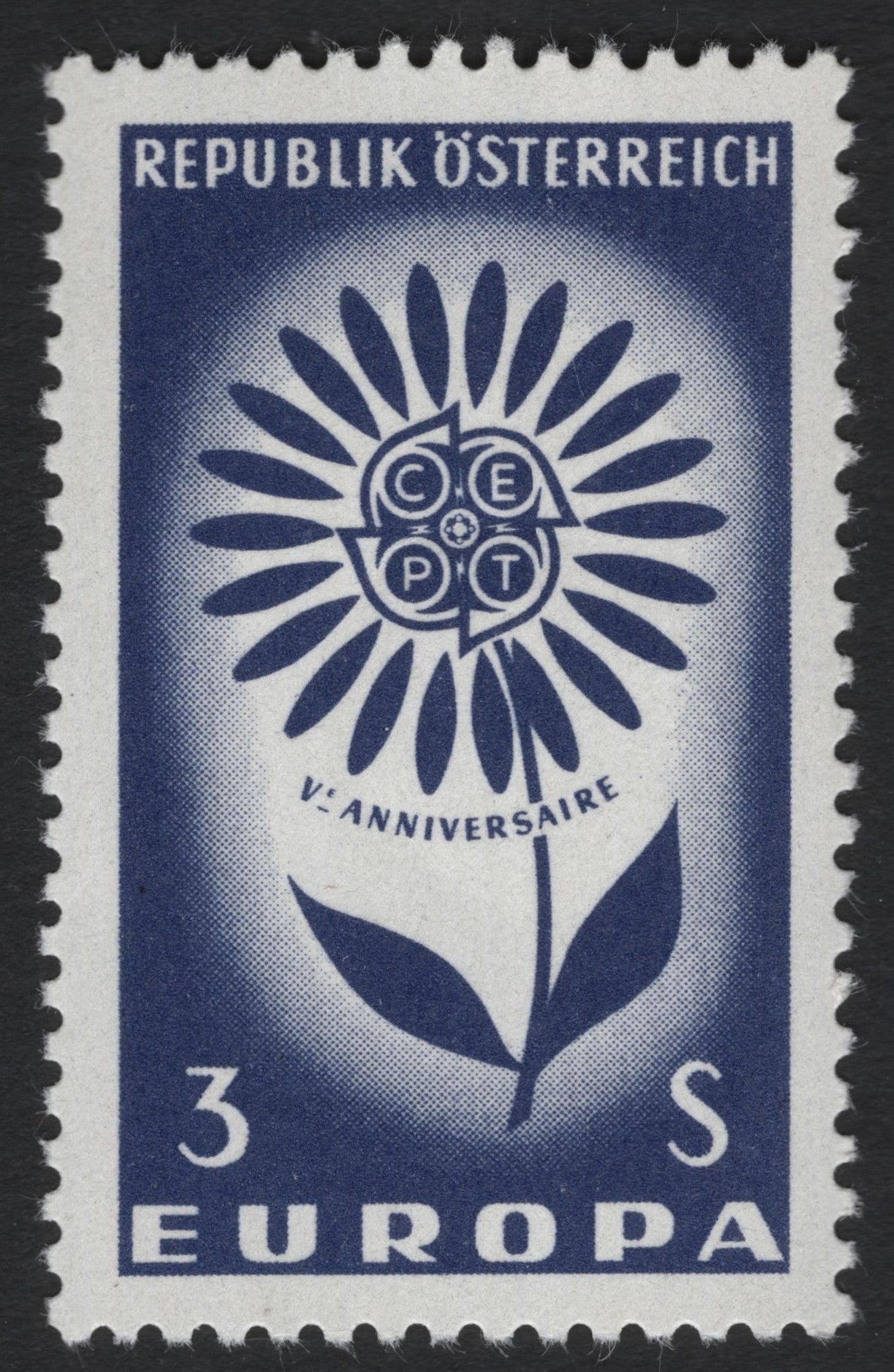 SCG6043 - Austria 1965 Europa CEPT 5th Anniversary – Blue Flower Emblem
