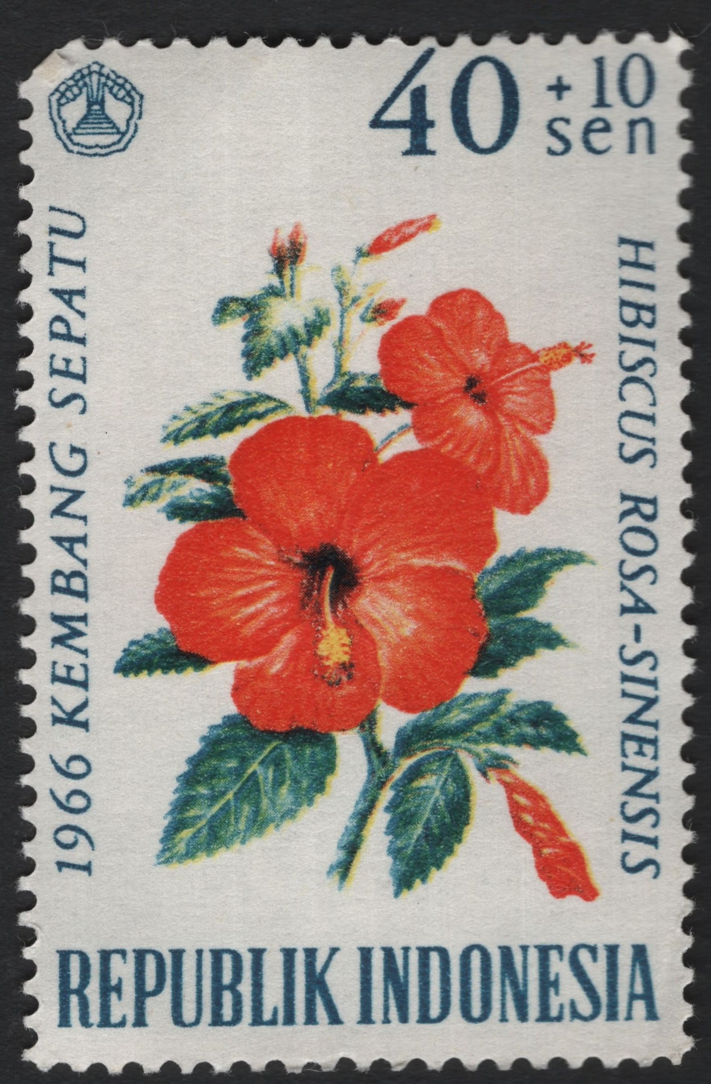 SCG6103 - Indonesia 1966 Hibiscus Rosa-Sinensis Semi-Postal Stamp