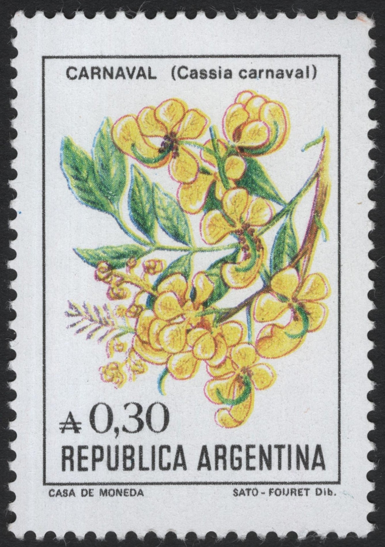 SCG6157 - Argentina 0.30₳ “Carnaval” (Cassia carnaval) — 1970s Floral Issue