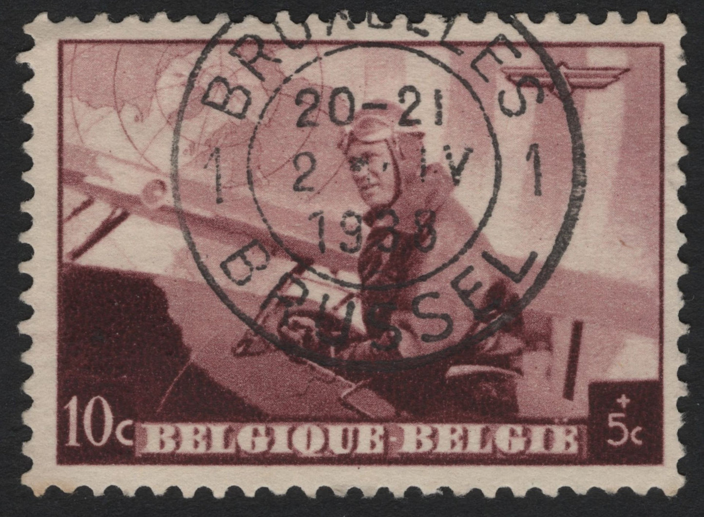 SCG6181 - Belgium 1928 Airmail Semi-Postal (10c + 5c “Pilot at Cockpit”)