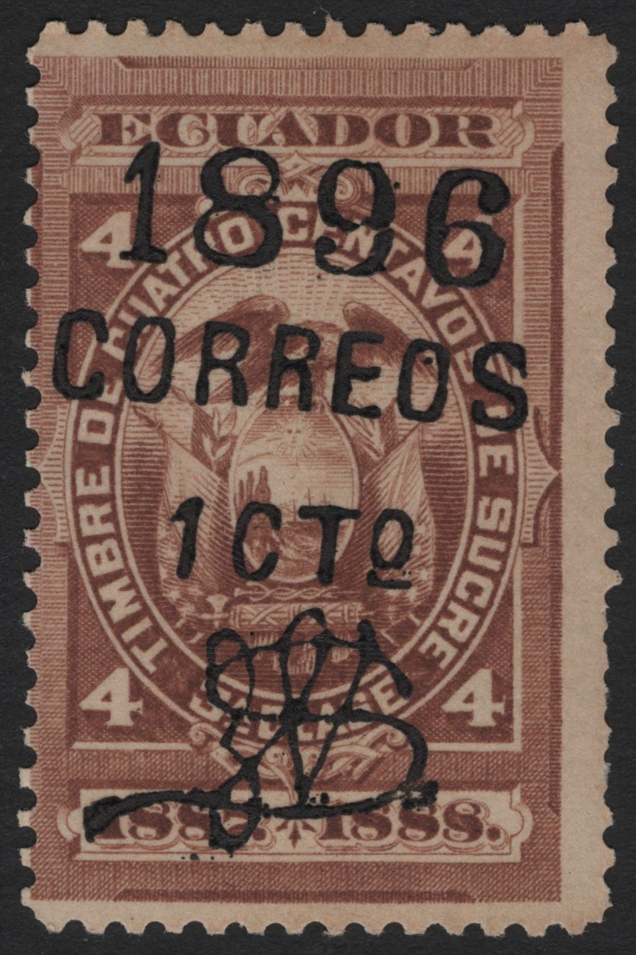 SCG6206 - Ecuador 1896 Overprint (1 Centavo on 4 Centavos)