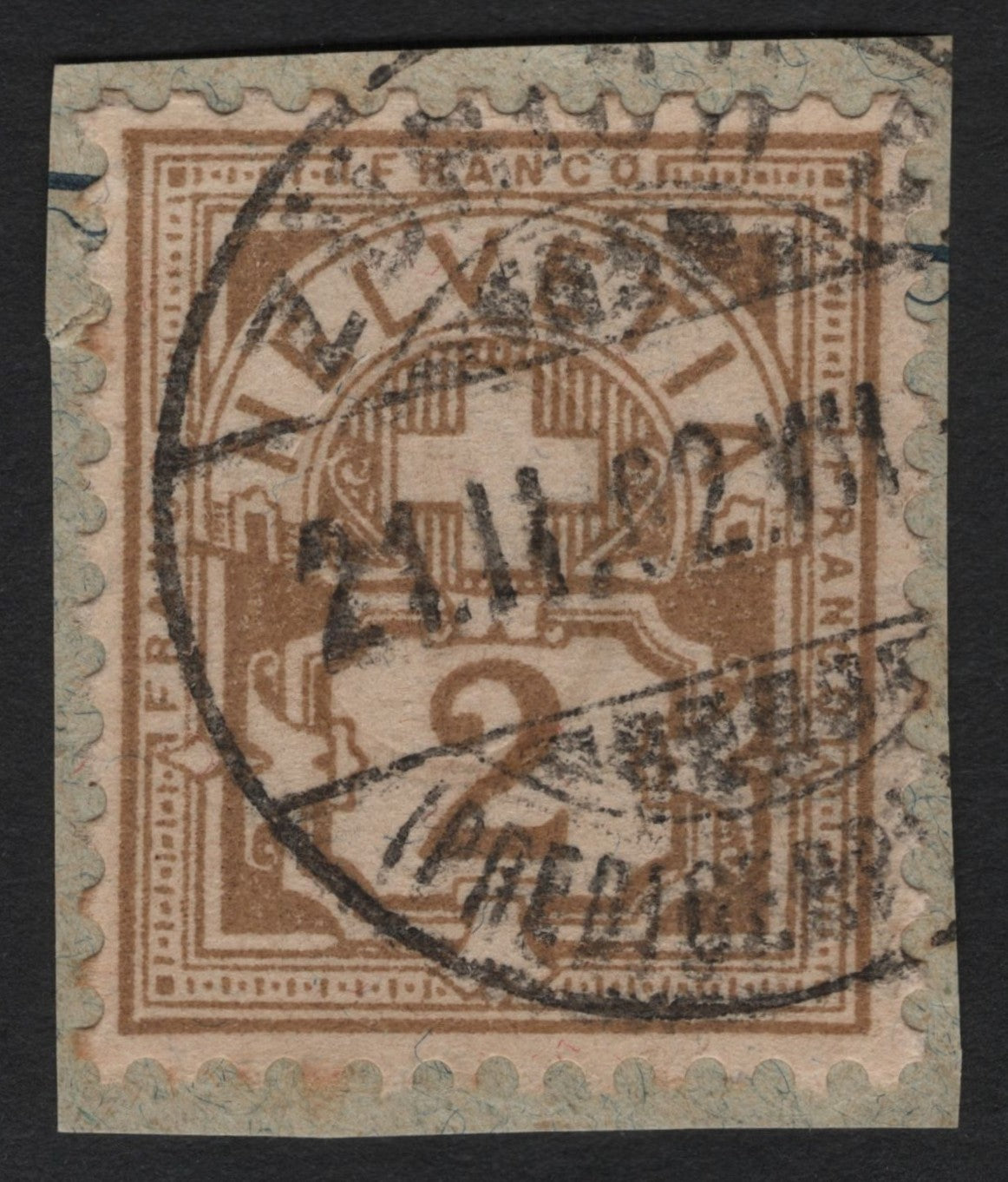 SCG6208 - Switzerland 1882 "Standing Helvetia" 2 Rappen Brown