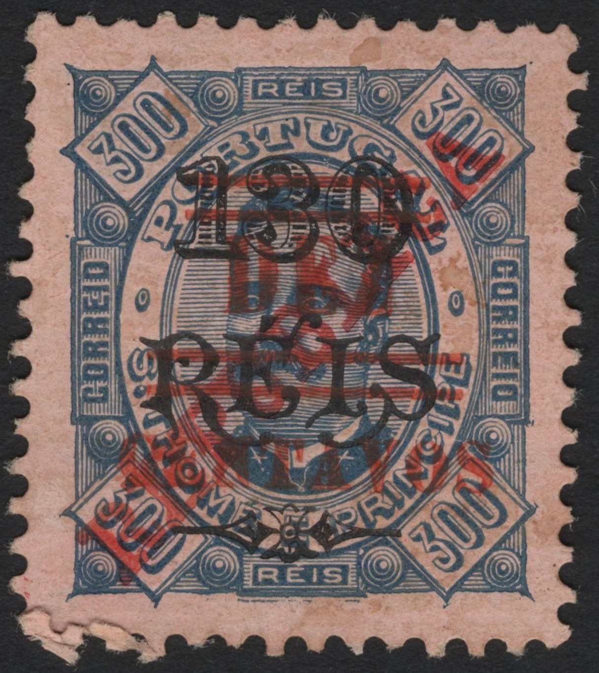 SCG6209 - São Tomé and Príncipe 1892 – 130 Réis on 300 Réis King Luiz I Overprint