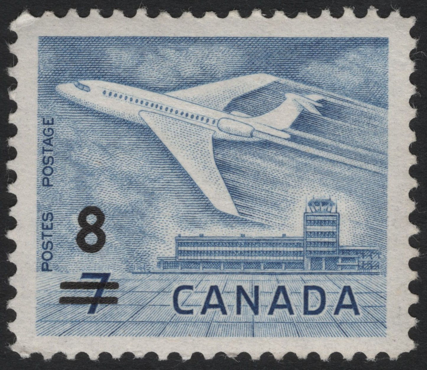 SCG6382 - Canada 1964 Jet Airliner and Airport (Overprinted 8¢ on 7¢ Issue)