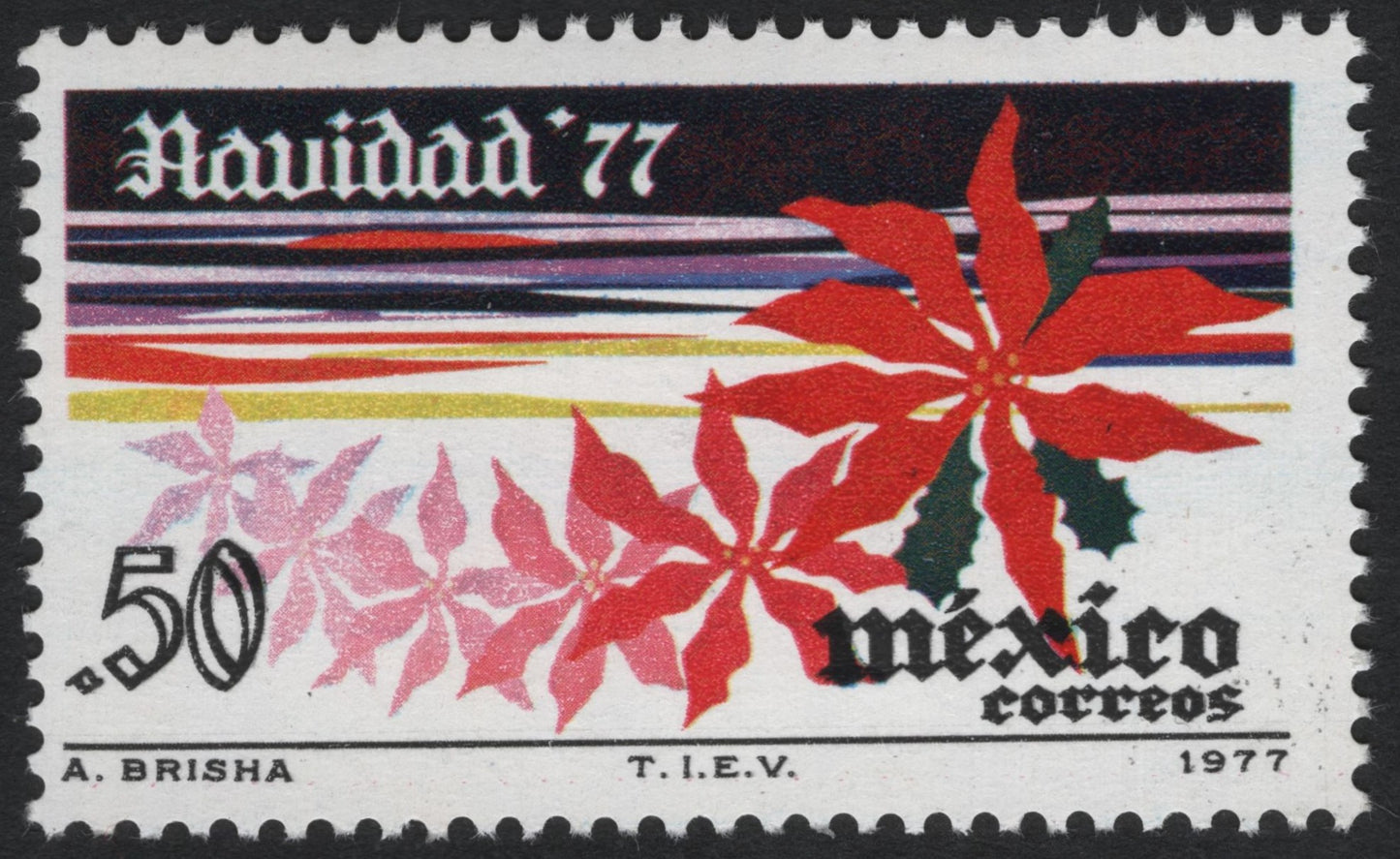 SCG6383 - Mexico 1977 Christmas Stamp – “Navidad ’77” with Poinsettias