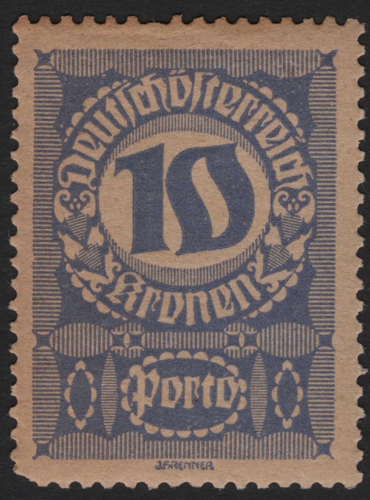 SCG7303 - Austria 1919 – 10 Kronen Postage Due (“Porto”) Stamp