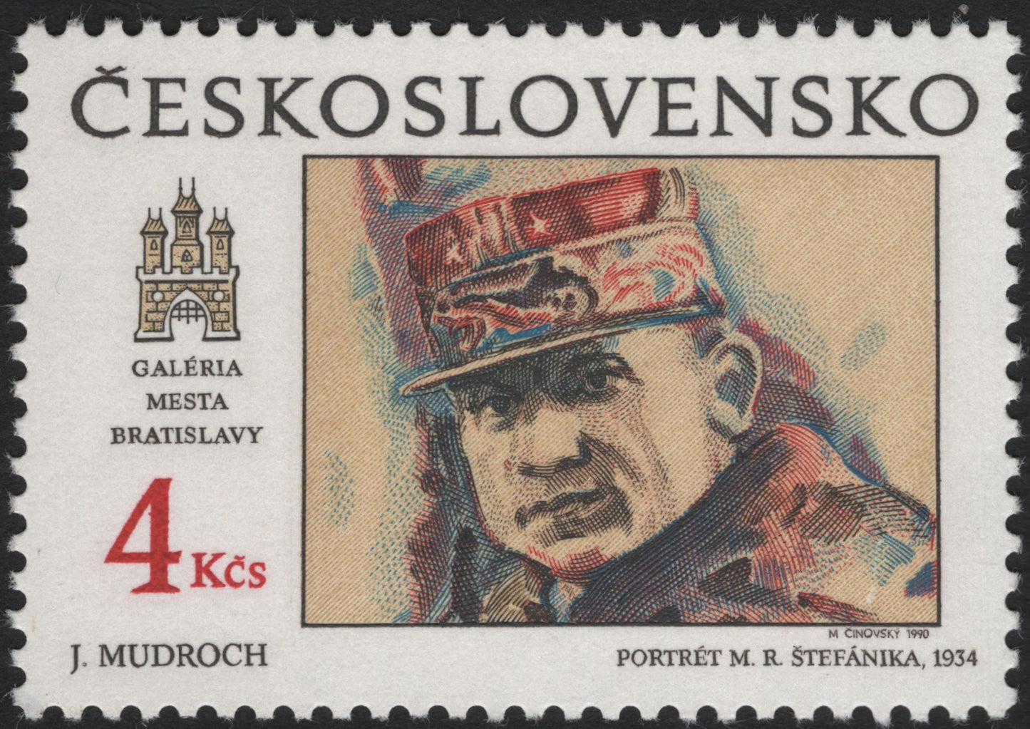 SCG7751 - Czechoslovakia 1990 – Portrait of M. R. Štefánik by Ján Mudroch