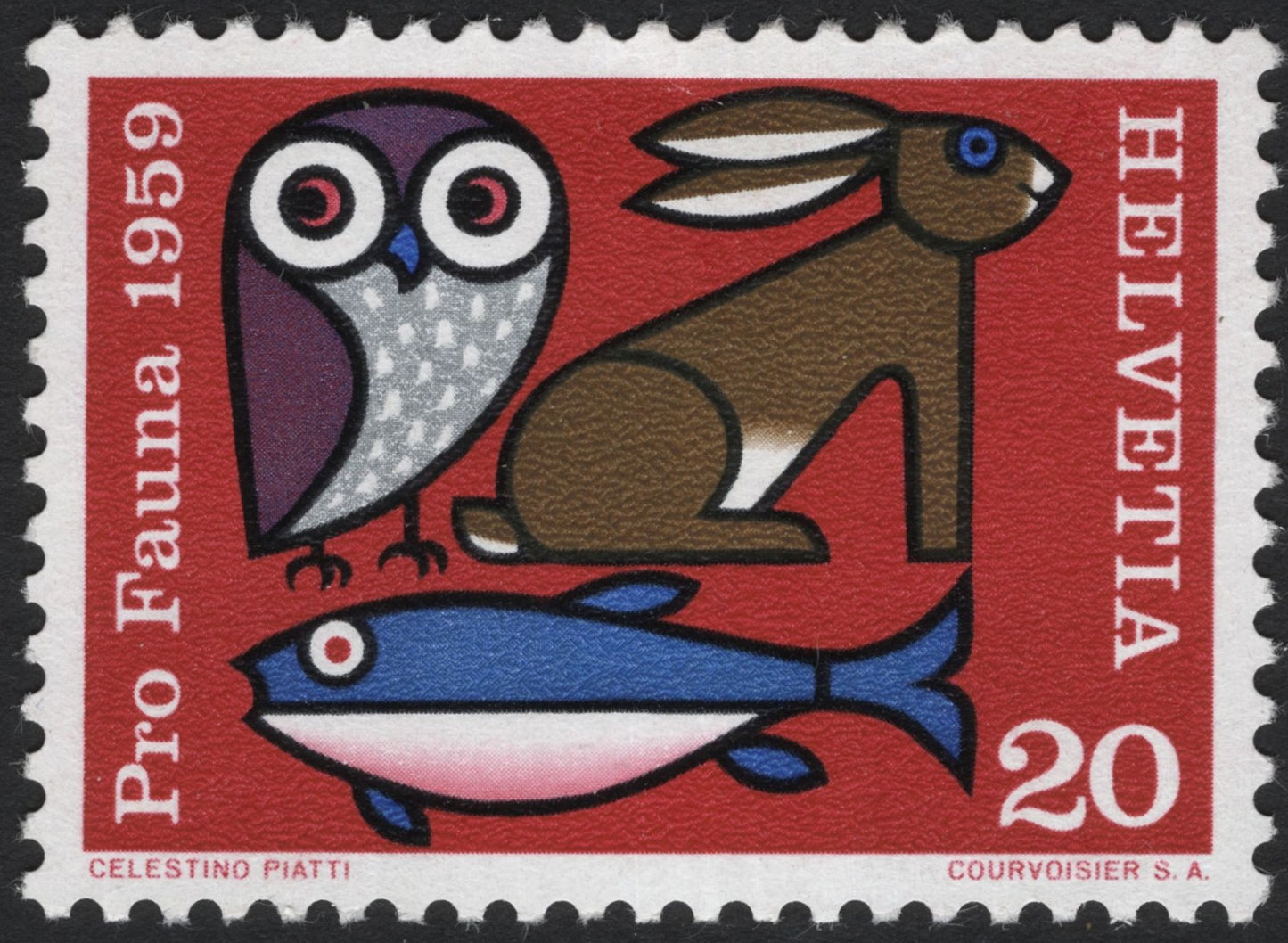 SCG7791 - Switzerland 1959 – Pro Fauna Owl, Hare and Fish