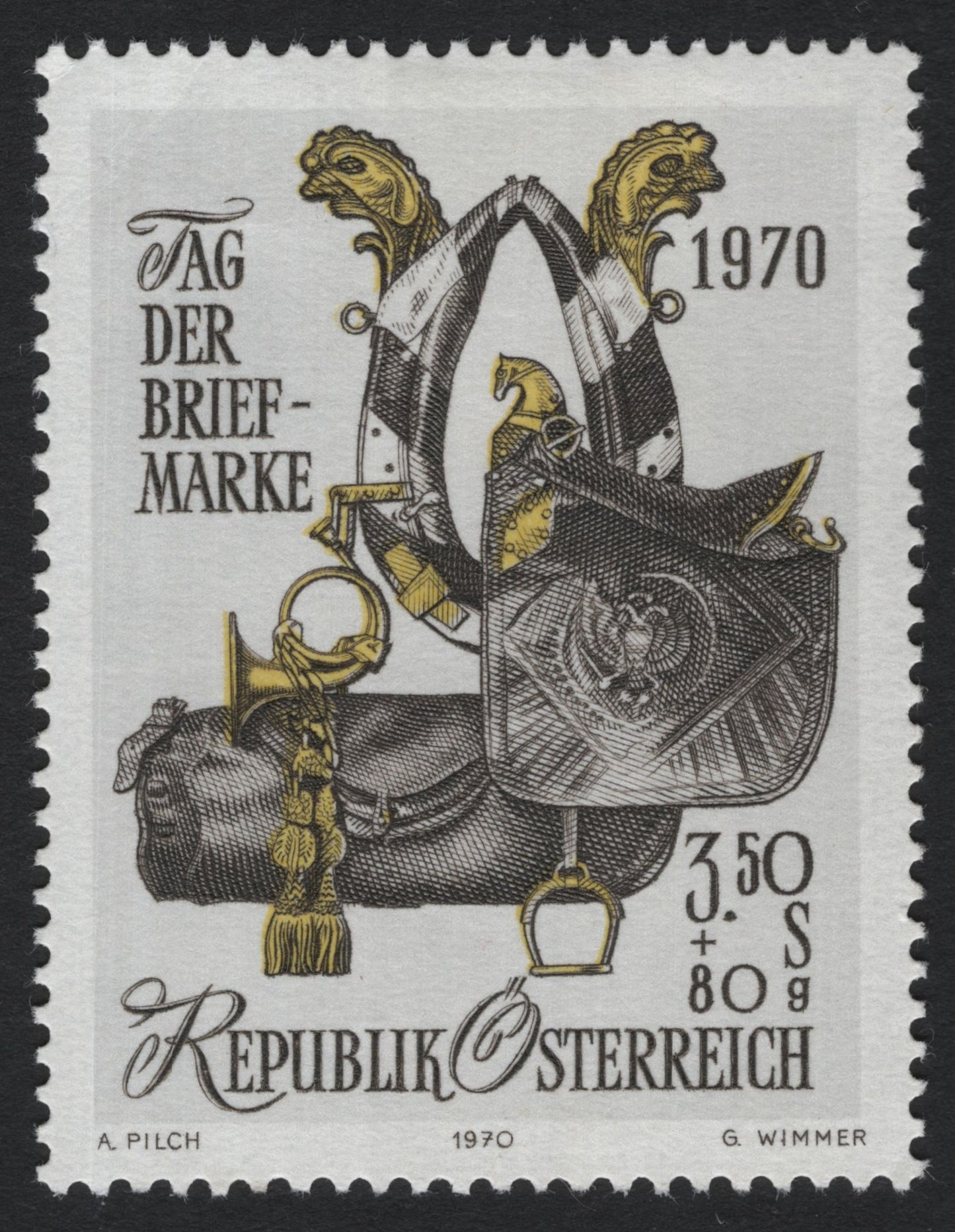 SCG8142 - Austria 1970 – Day of the Stamp: Historic Postal Saddle and Horn