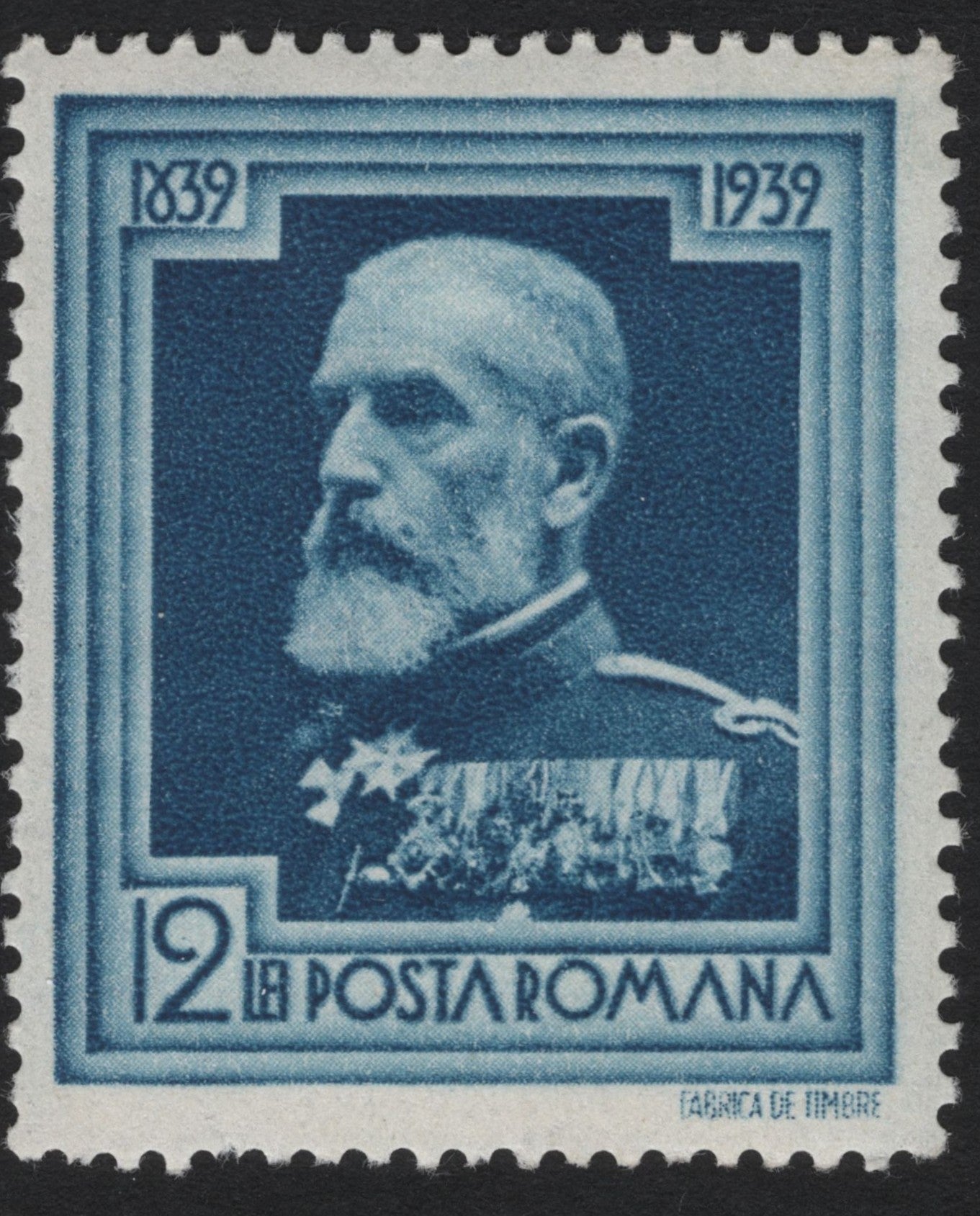 SCG8286 - Romania 1939 – Centenary of the Romanian Post (Portrait of King Carol I)