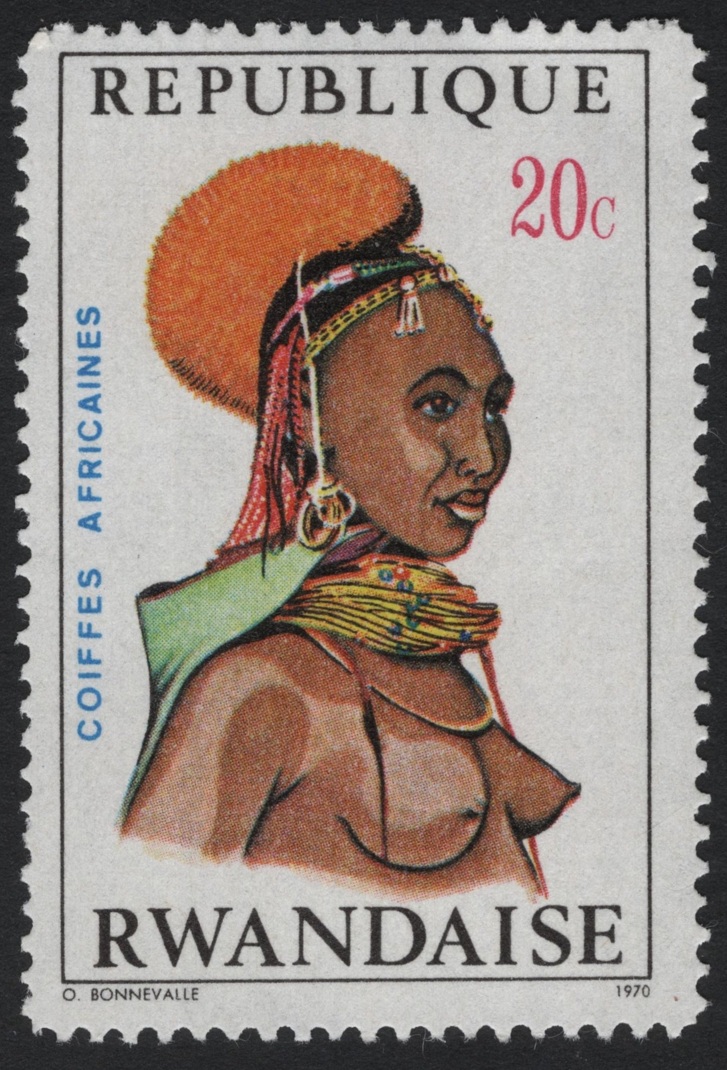 SCG8449 - Rwanda 1970 “Coiffes Africaines” – Traditional African Headgear (20 Centimes)