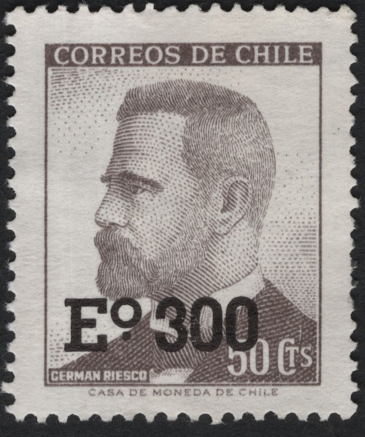 SCG8253 - Chile 1950s Overprinted Stamp – Germán Riesco Portrait (Eº 300)