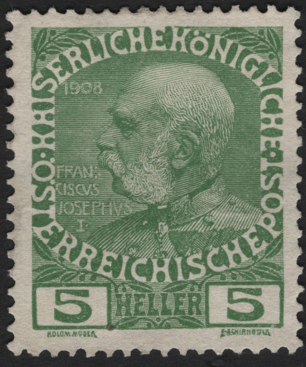 SCG8919 - Austria 1908 – Emperor Franz Joseph I, 5 Heller Green (Birthday Jubilee Issue)