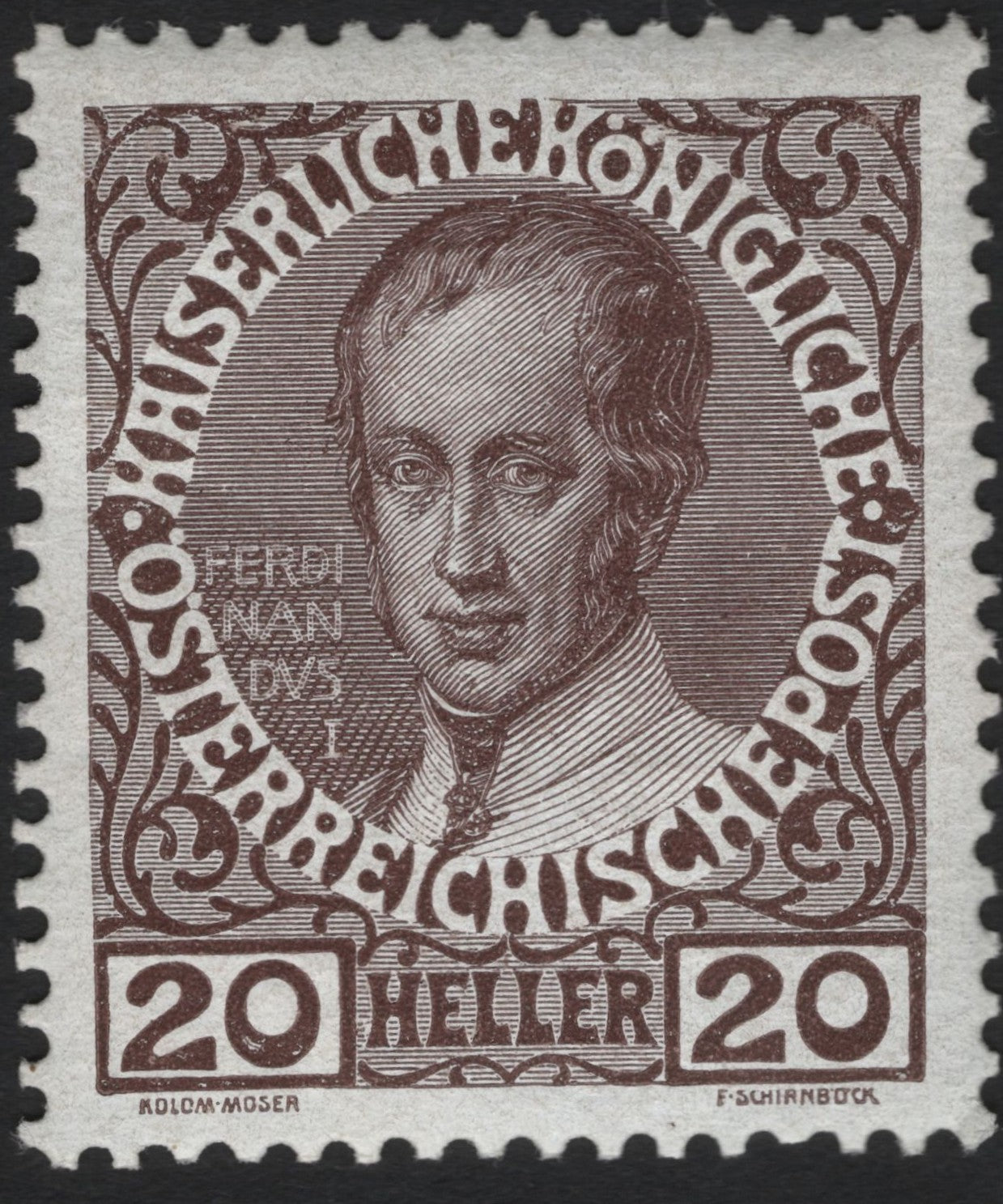 SCG8920 - Austria 1910 – 20 Heller Ferdinand I (Brown), Franz Joseph Jubilee Issue