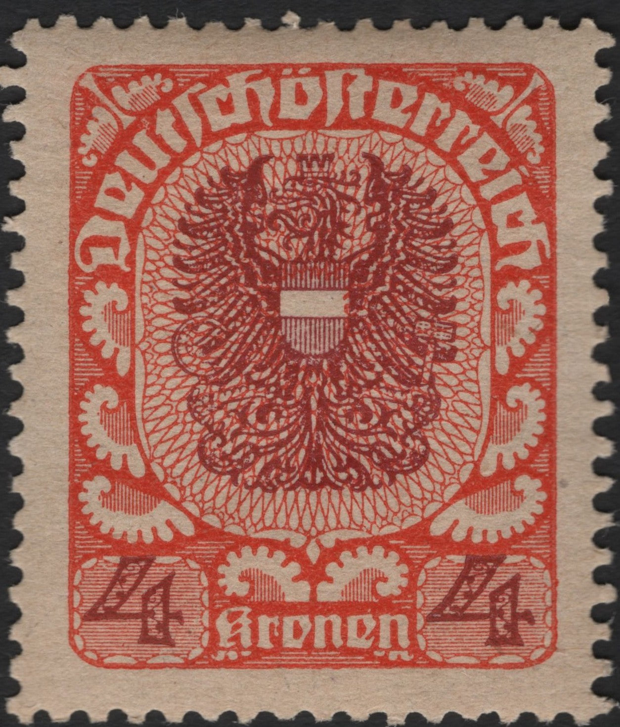 SCG8929 - Austria 1919 Deutschösterreich 4 Kronen Red Coat of Arms