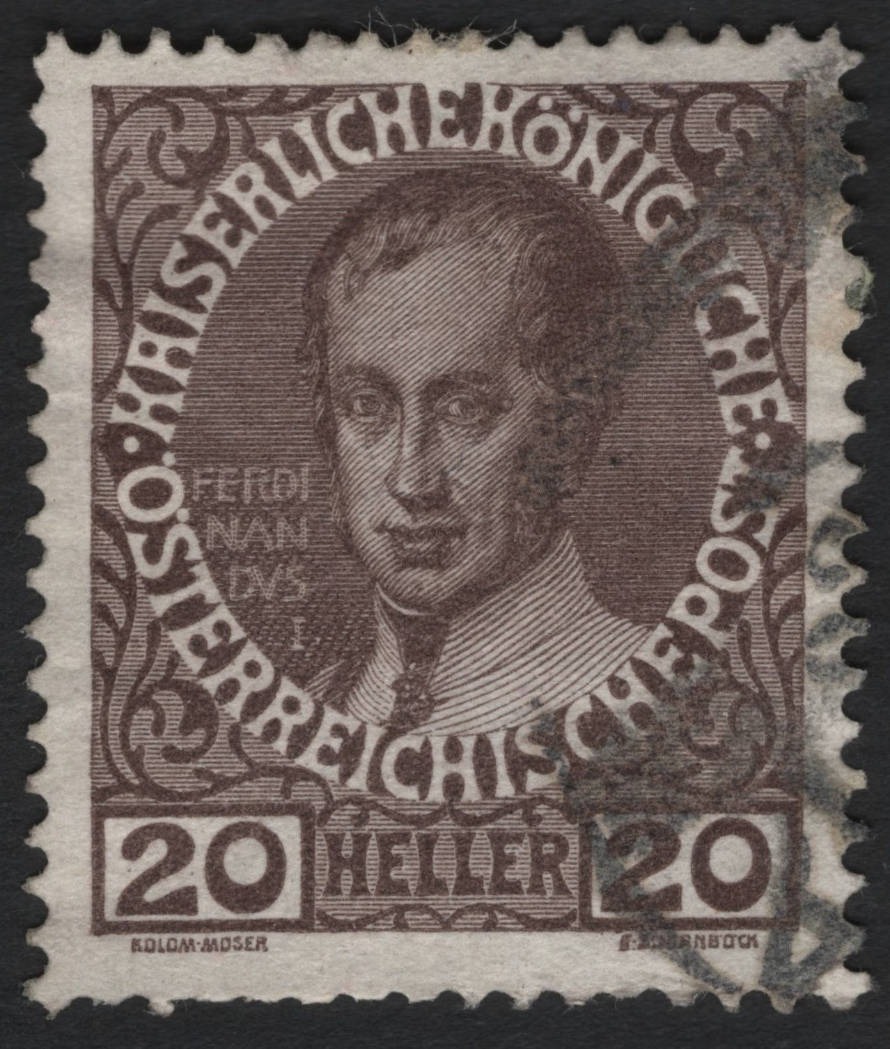 SCG8940 - Austria 1916 – 20 Heller Emperor Ferdinand I (Brown), Engraved Issue