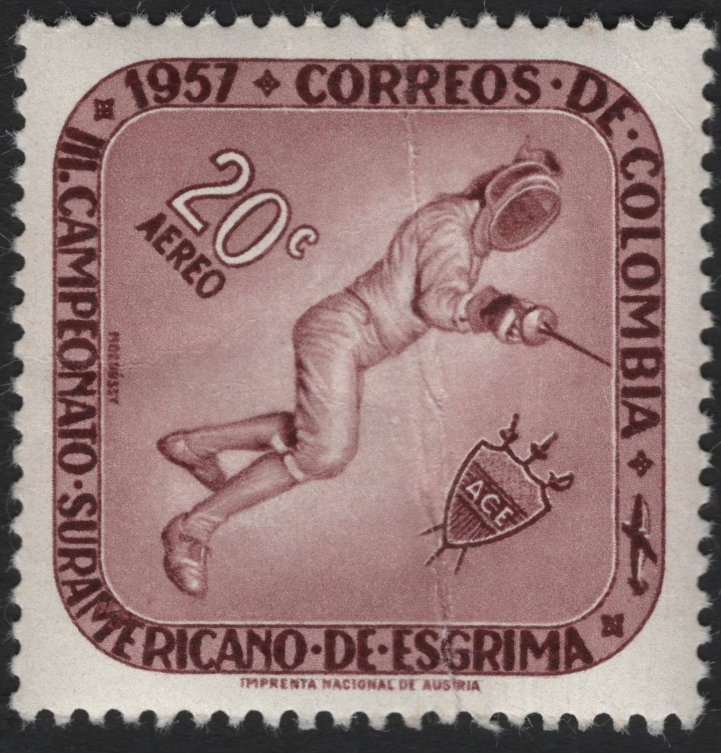 SCG8891 - Colombia 1957 – South American Fencing Championship Airmail (20 Centavos)