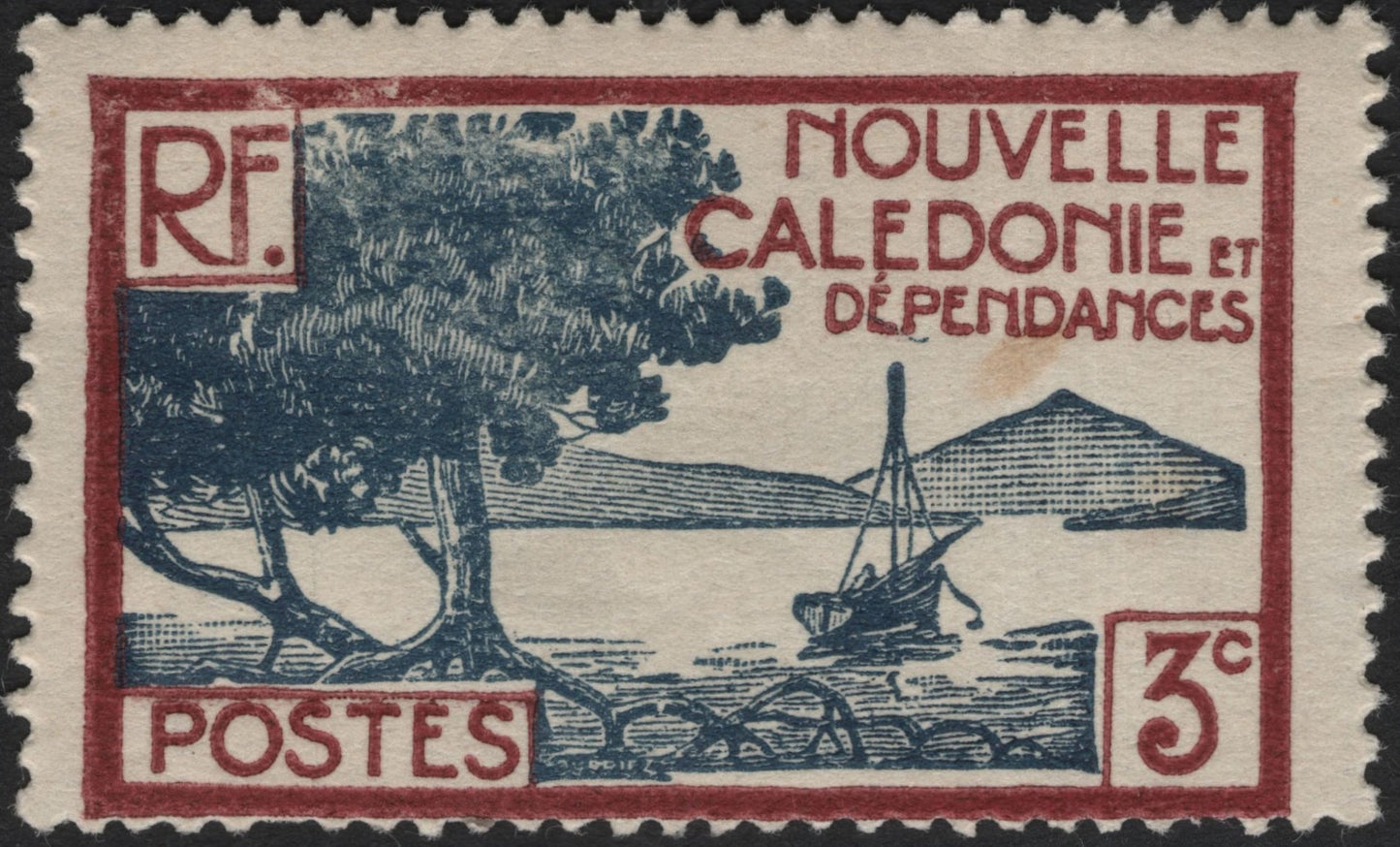 SCG8776 - New Caledonia 3c “Lagoon with Canoe” Definitive (c.1930s)