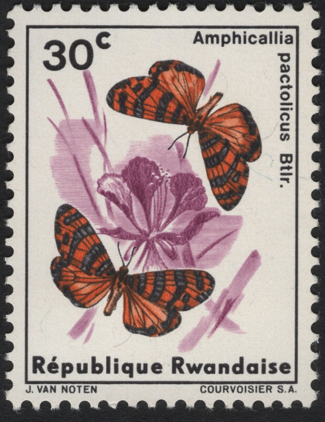 SCG9110 - Rwanda 30c Amphicallia pactolicus Butterfly (Courvoisier Print)