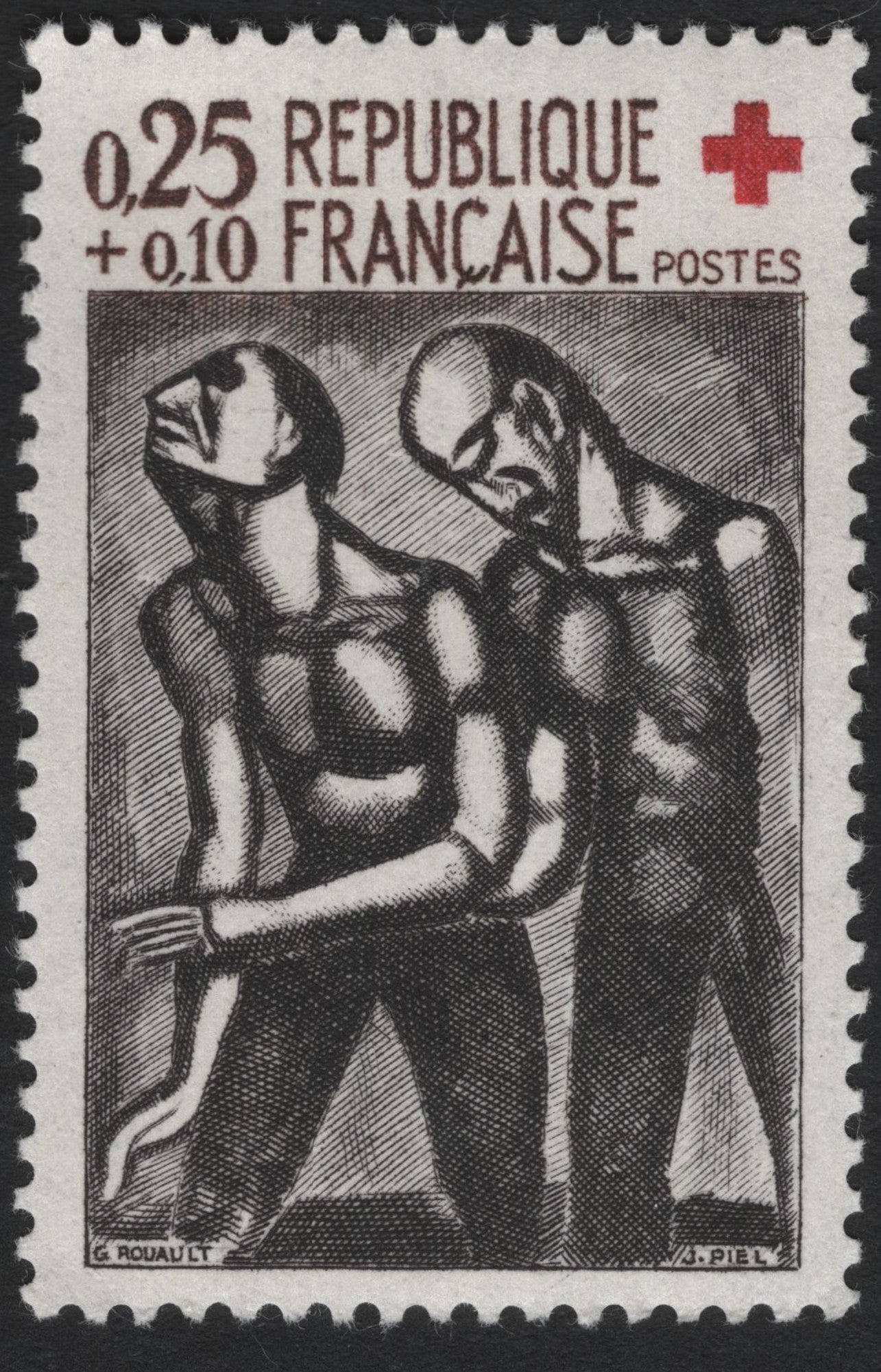 SCG9123 - France 1965 Red Cross Semi-Postal – “Les Deux Nus” by Georges Rouault (0.25 + 0.10 Fr)