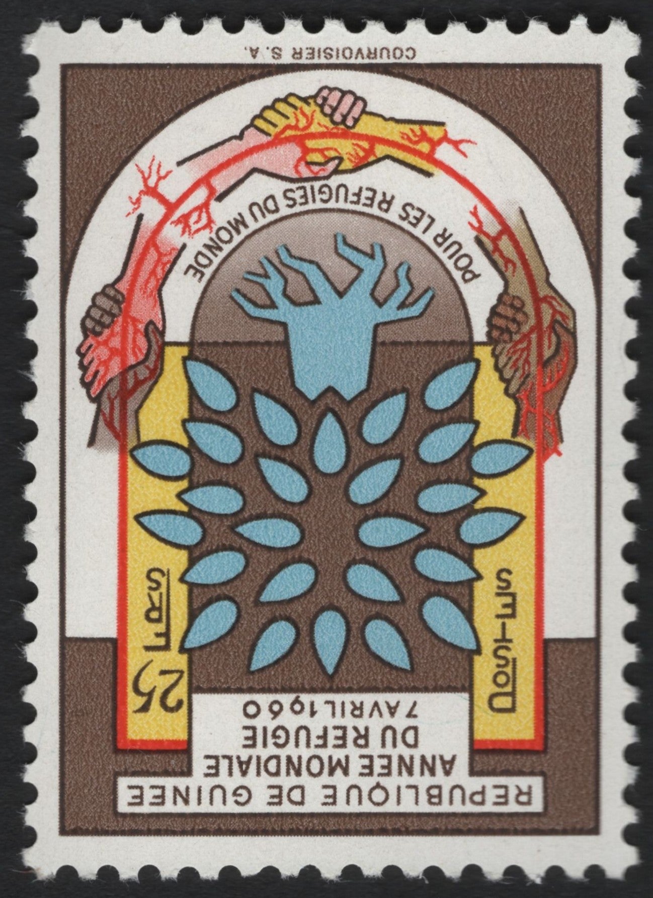 SCG9440 - Guinea 1960 World Refugee Year 25 Fr – Joined Hands & Hope Emblem